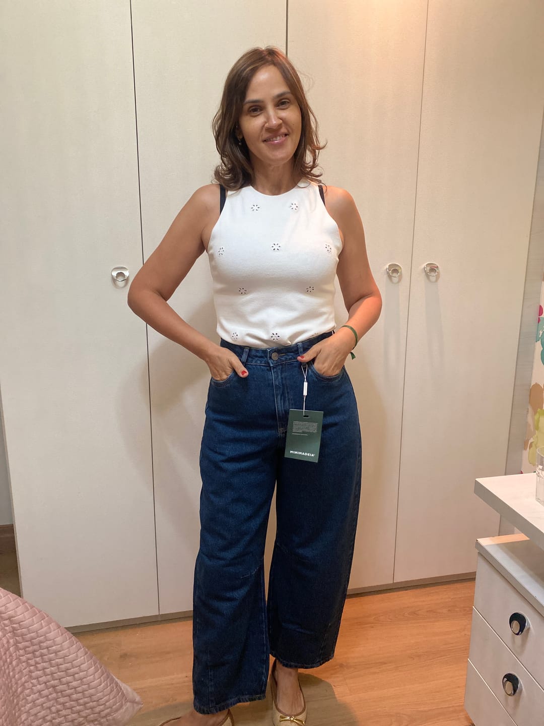 Customer photo review of Calça Jeans Balloon Baobá Azul Escuro