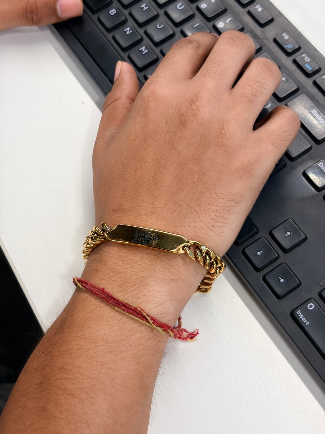 Customer photo review of 18K Gold Plated Anti Tarnish Waterproof ID Plate Band