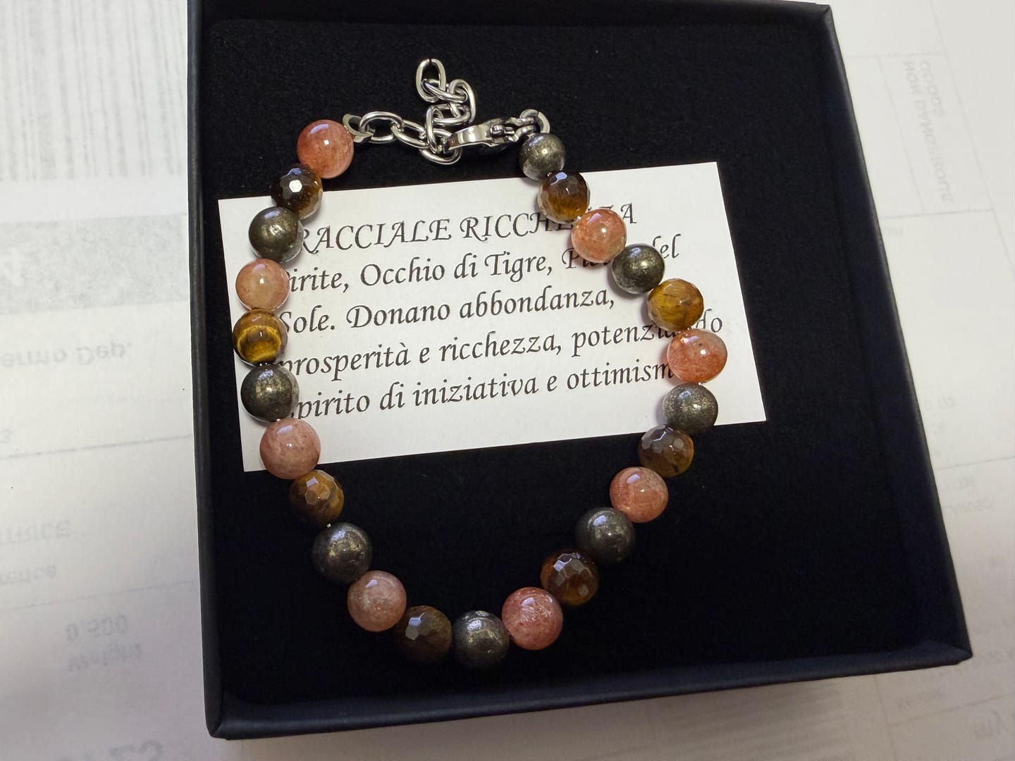 Customer photo review of Bracciale Ricchezza - Pirite, Occhio di Tigre, Pietra del Sole - LIMITED EDITION
