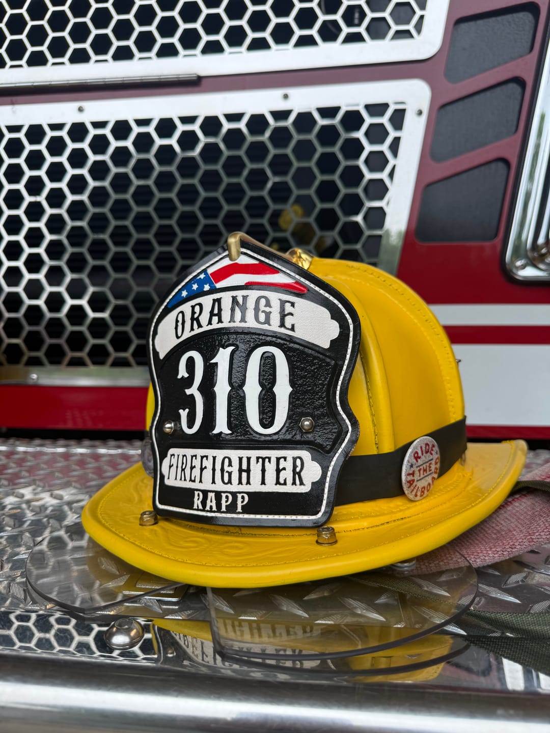 Customer photo review of Renegade Leather Firefighter Helmet Shield