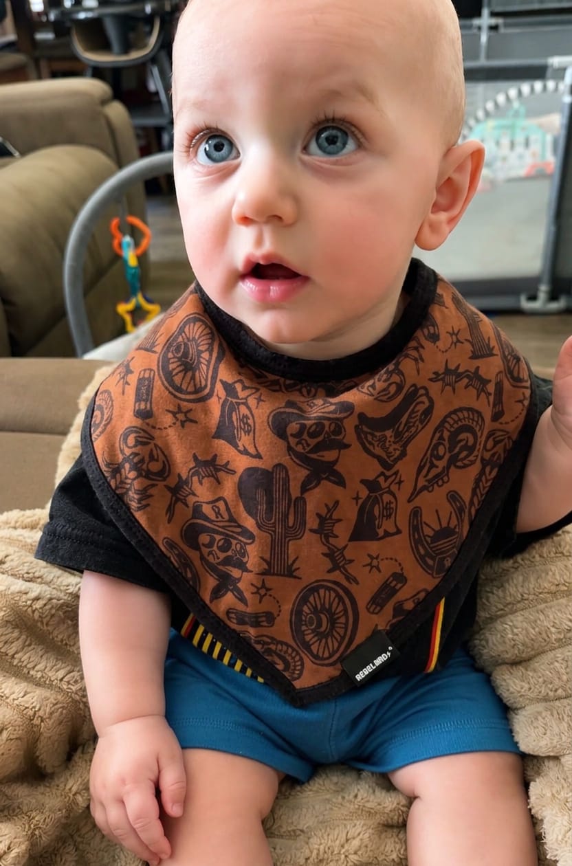 Customer photo review of Bamboo Bandana Bib in Wild Wild West