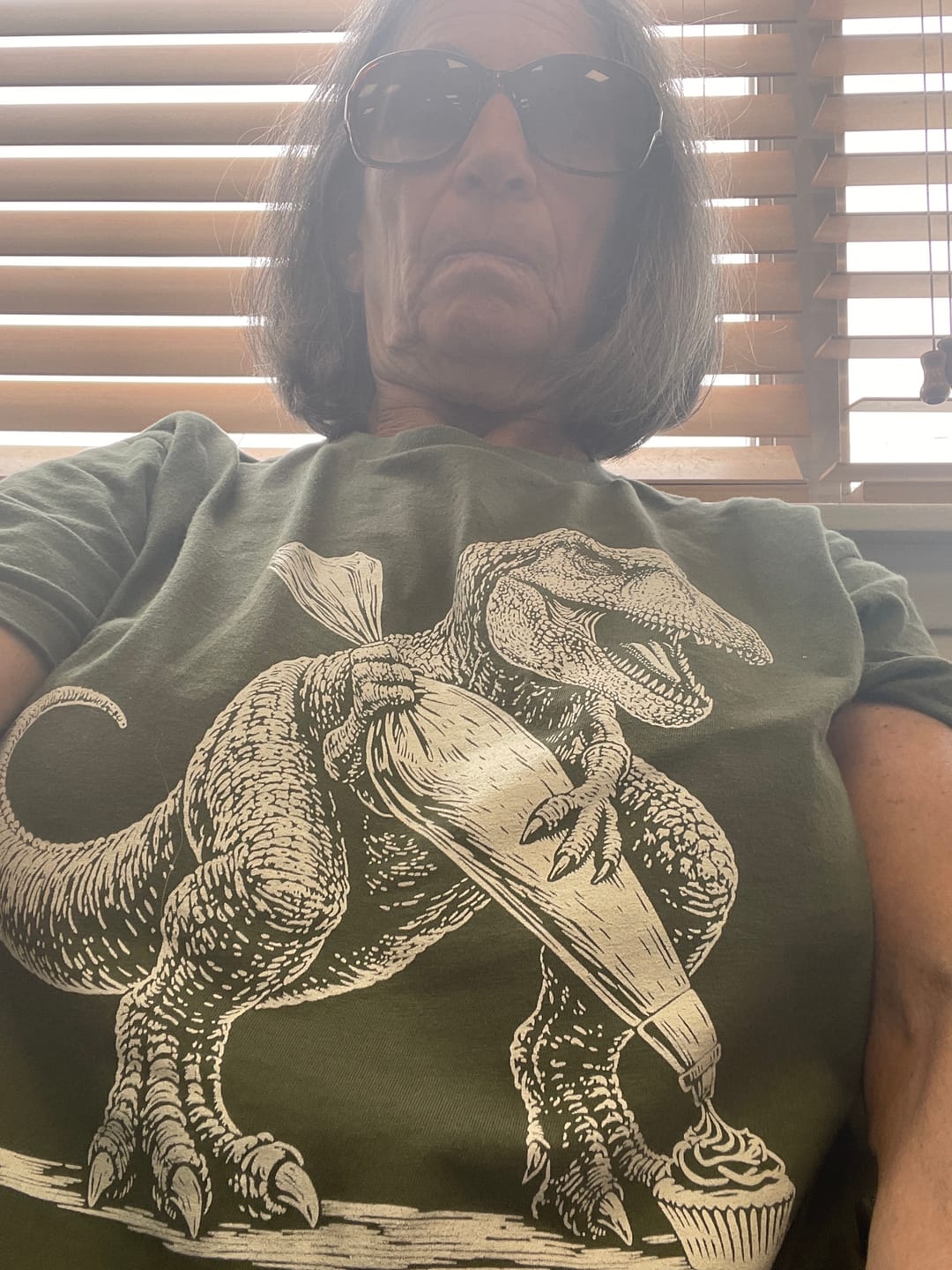 Customer photo review of T-Rex Cupcake Icing T-Shirt