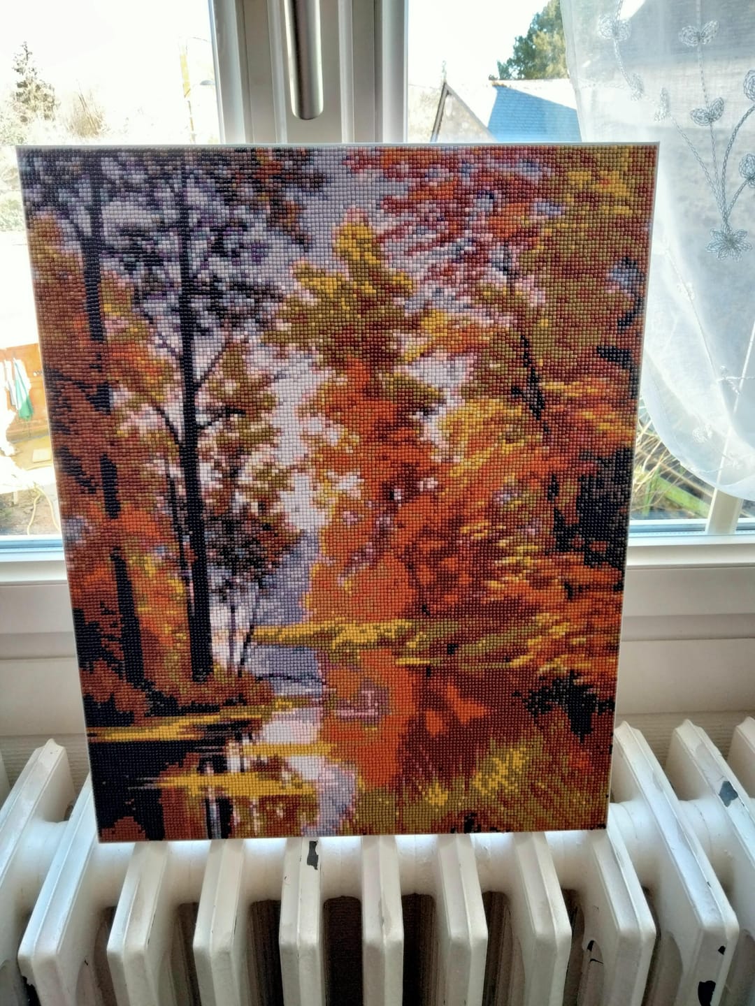 Customer photo review of Broderie Diamant - Lac en Automne 40x50cm toile tendue sur châssis
