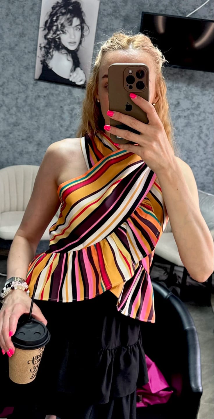 Customer photo review of Briana Striped Halter Top