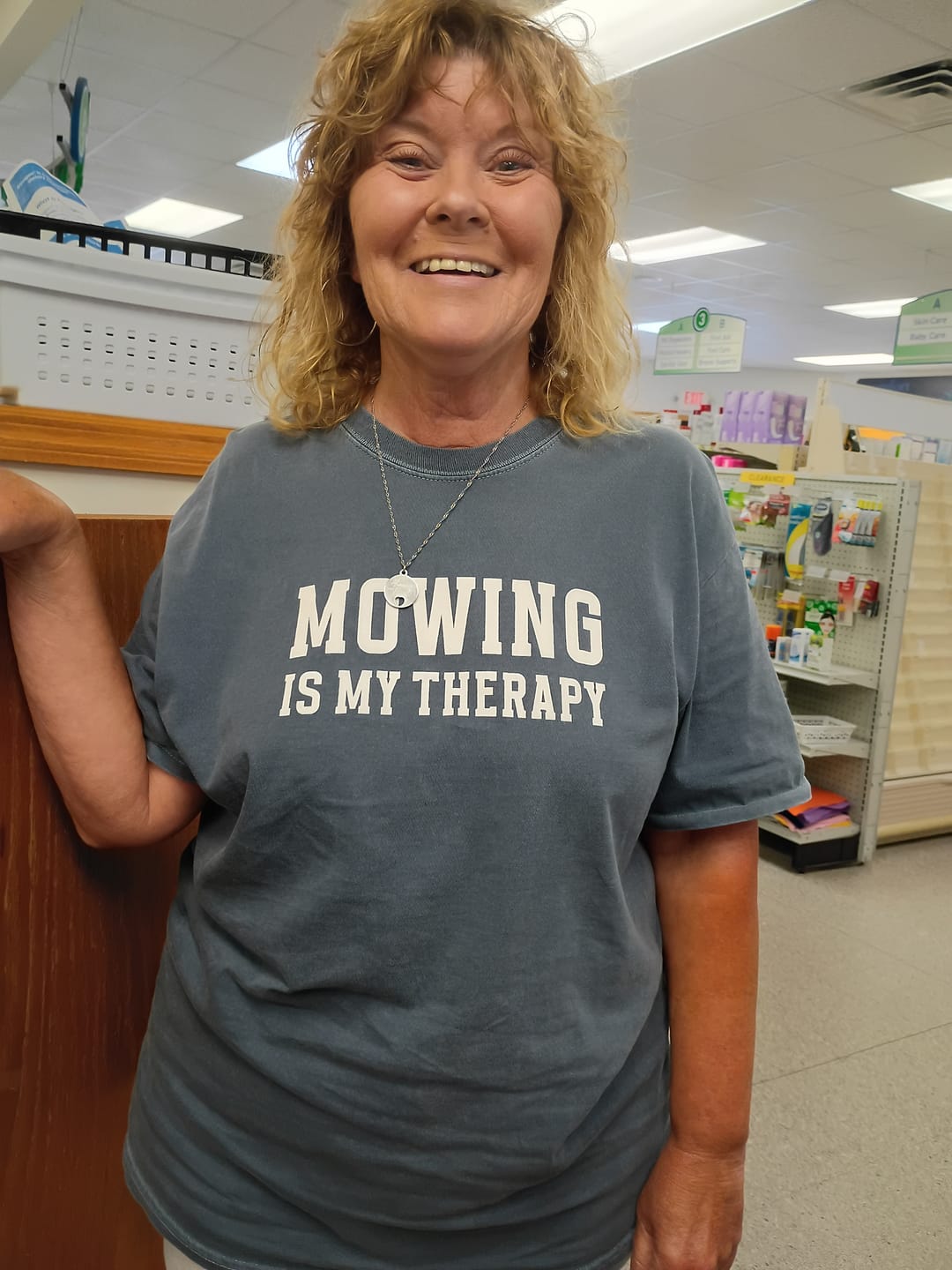 Customer photo review of Mowing Is My Therapy T-Shirt