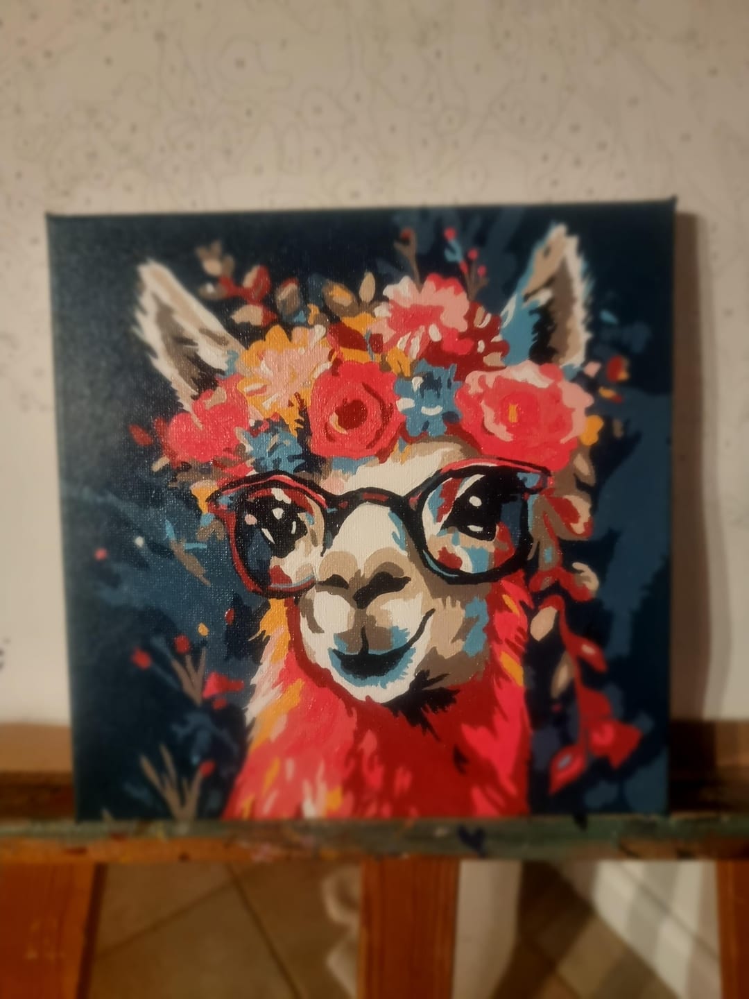 Customer photo review of Mini Peinture par Numéros 20x20cm avec cadre Lama Fantaisie et Fleurs
