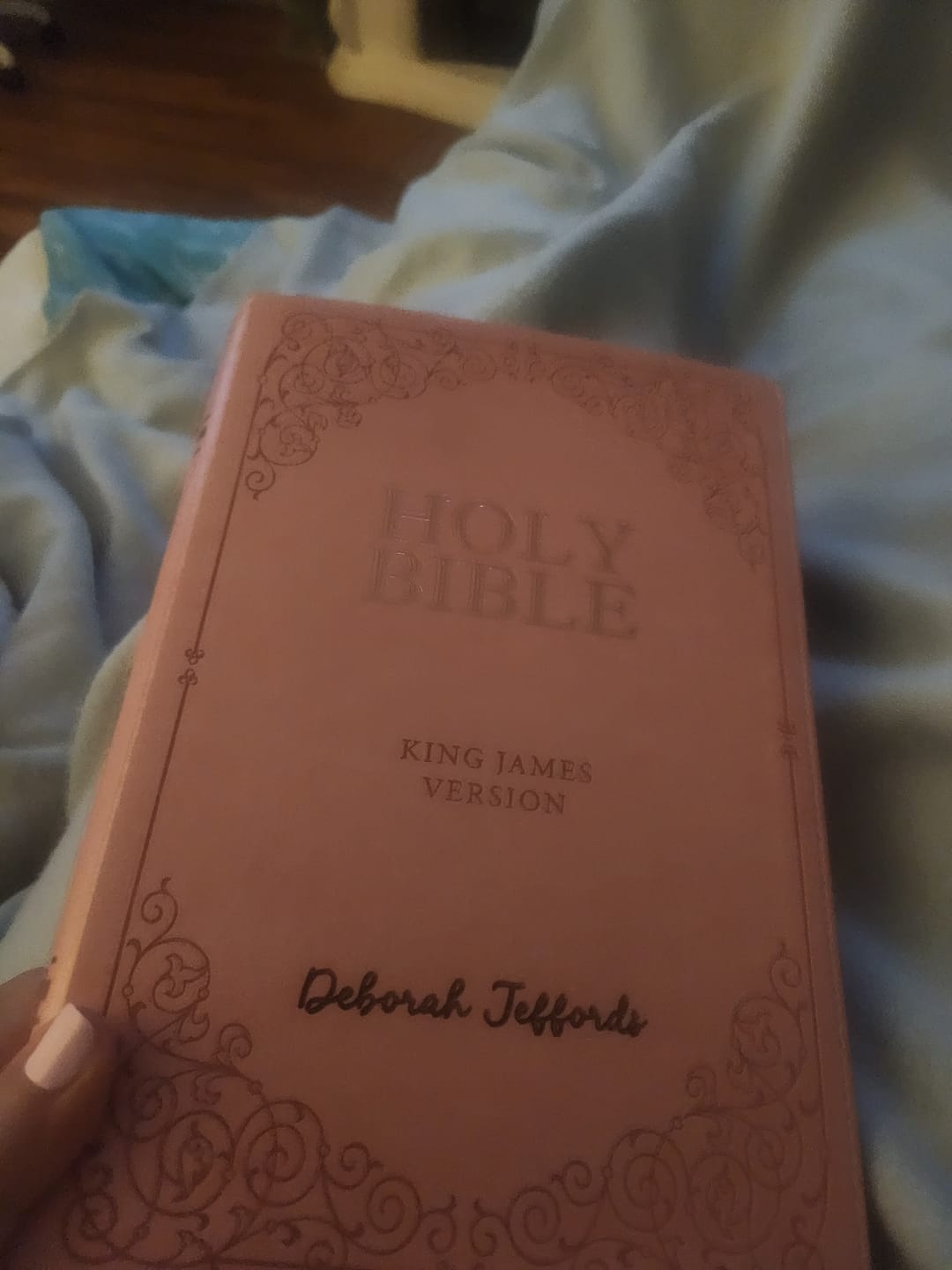 Customer photo review of Pink KJV Bible with Engraving and Tab Options