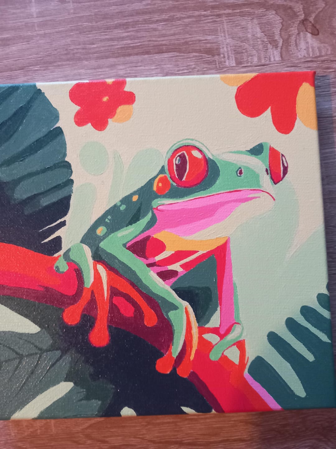 Customer photo review of Mini Peinture par Numéros 20x20cm avec cadre Rainette Tropicale aux Yeux Rouges