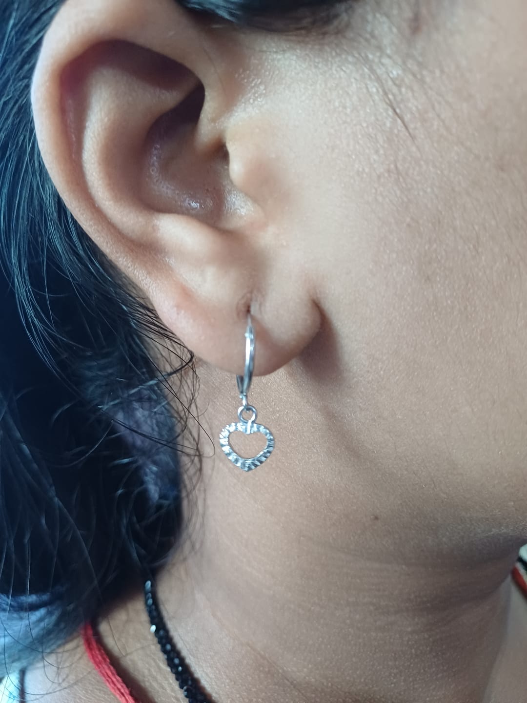 Customer photo review of Silver Small Heart Drop Earrings