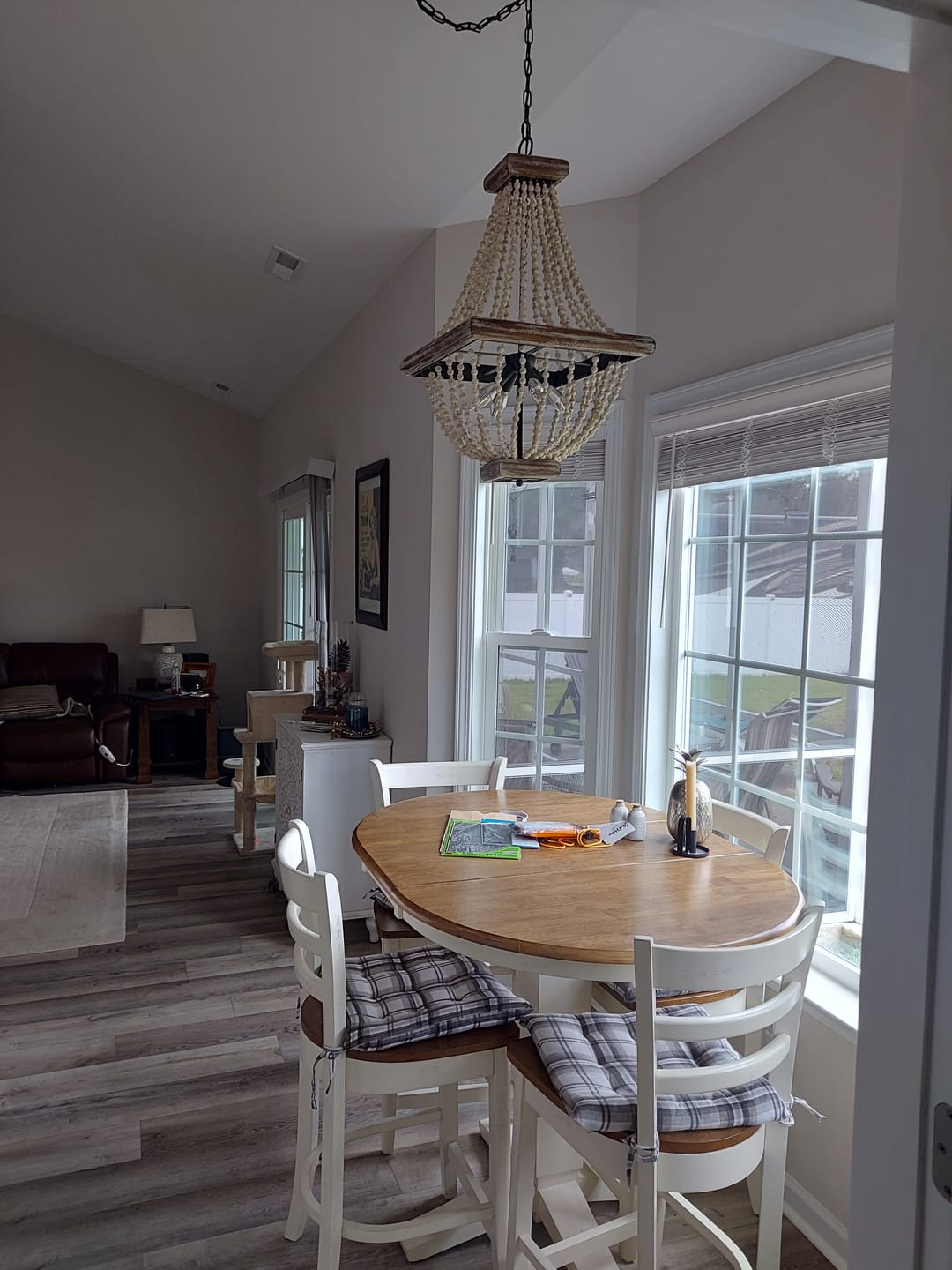 Customer photo review of Regas 4-Light Wood Bead Candle Style Chandelier