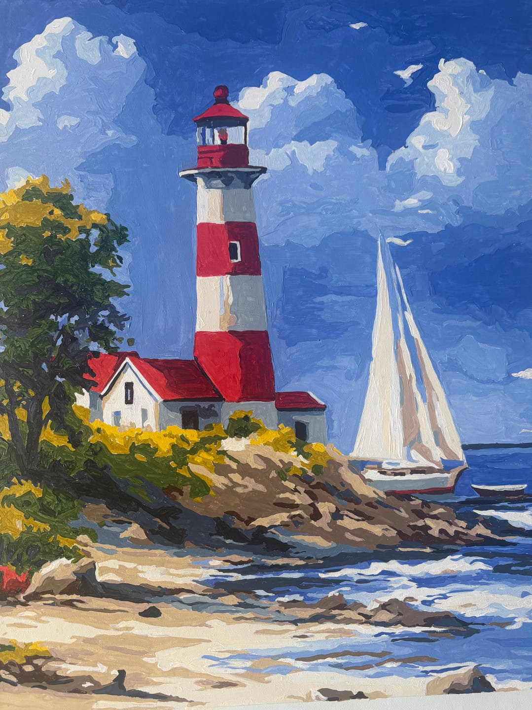 Customer photo review of Lighthouse & Sailboat | Paint by Number