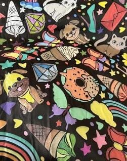 Customer photo review of DIY Drawing Blanket with 24 Colors Markers, Doodle Your Own Blankets, Customizable Washable Paint & Play Blankets for Adults