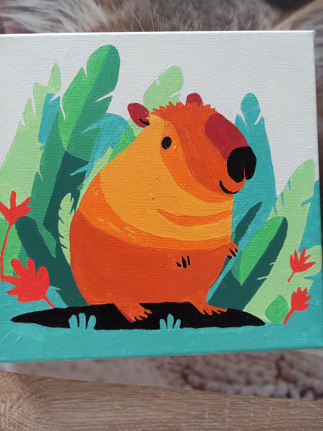 Customer photo review of Mini Peinture par Numéros 20x20cm avec cadre Capybara Tropical