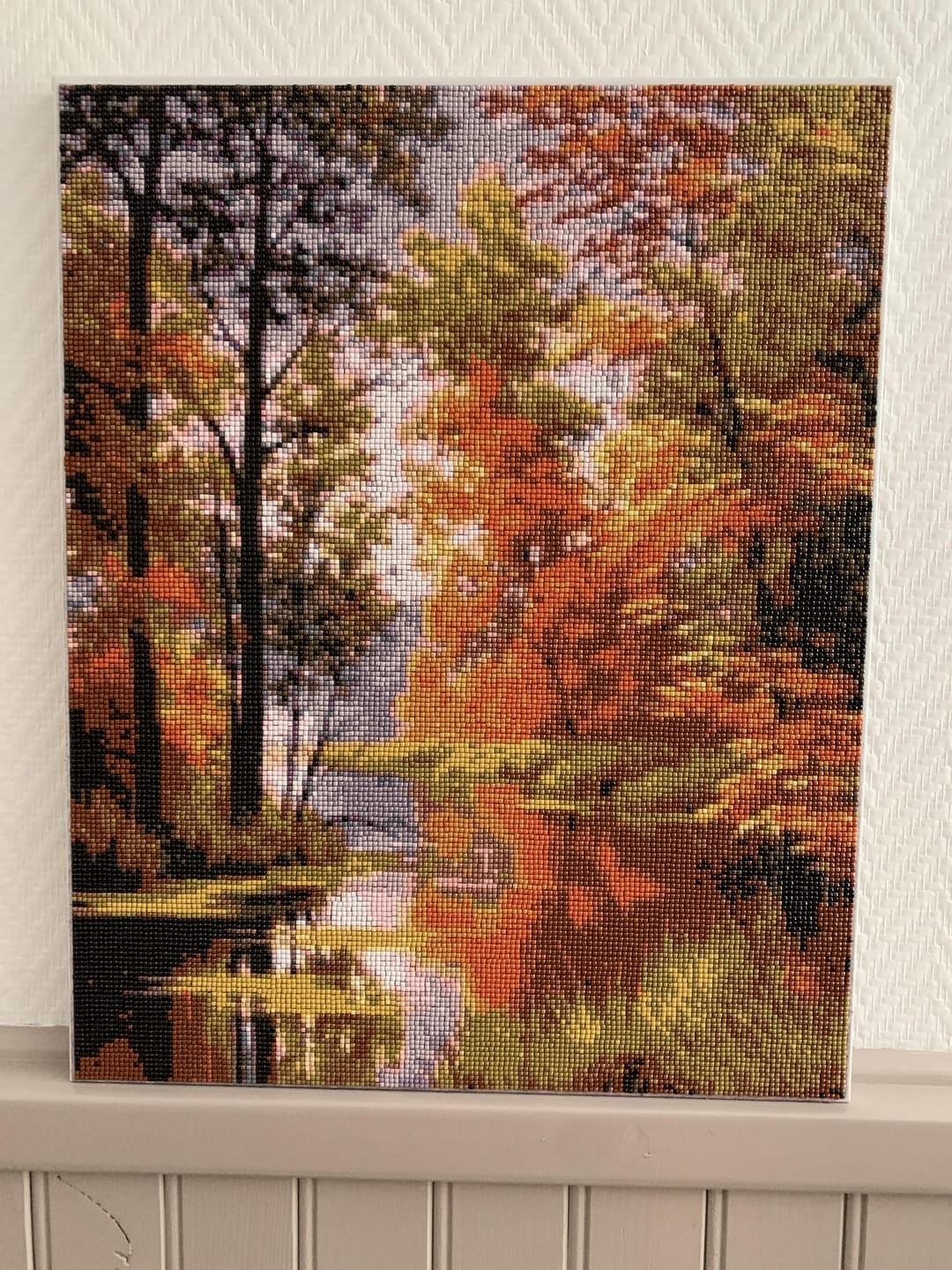 Customer photo review of Broderie Diamant - Lac en Automne 40x50cm toile tendue sur châssis