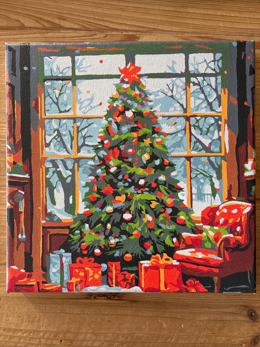 Customer photo review of Mini Peinture par Numéros 20x20cm avec cadre Sapin de Noël dans le Salon