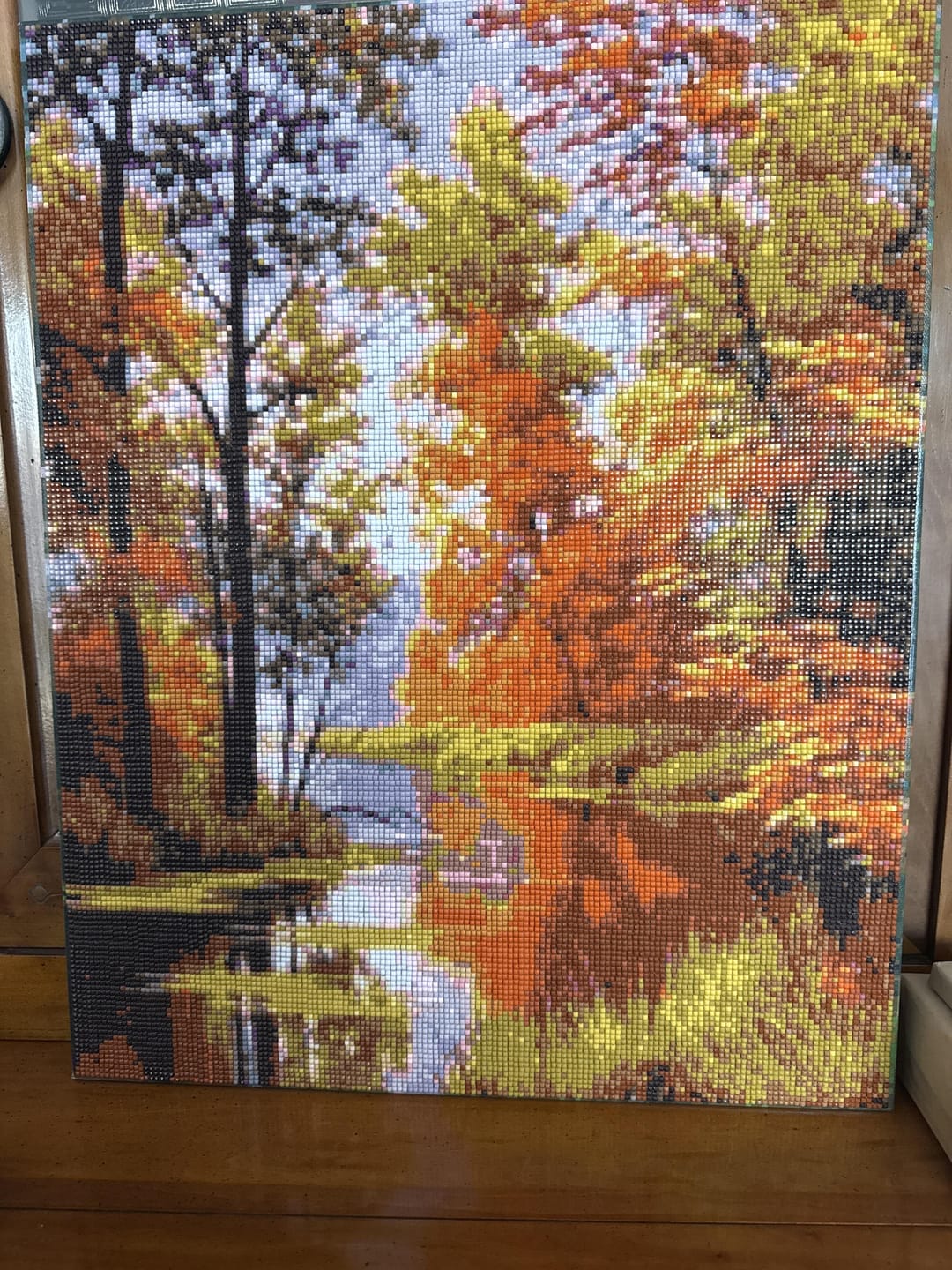 Customer photo review of Broderie Diamant - Lac en Automne 40x50cm toile tendue sur châssis
