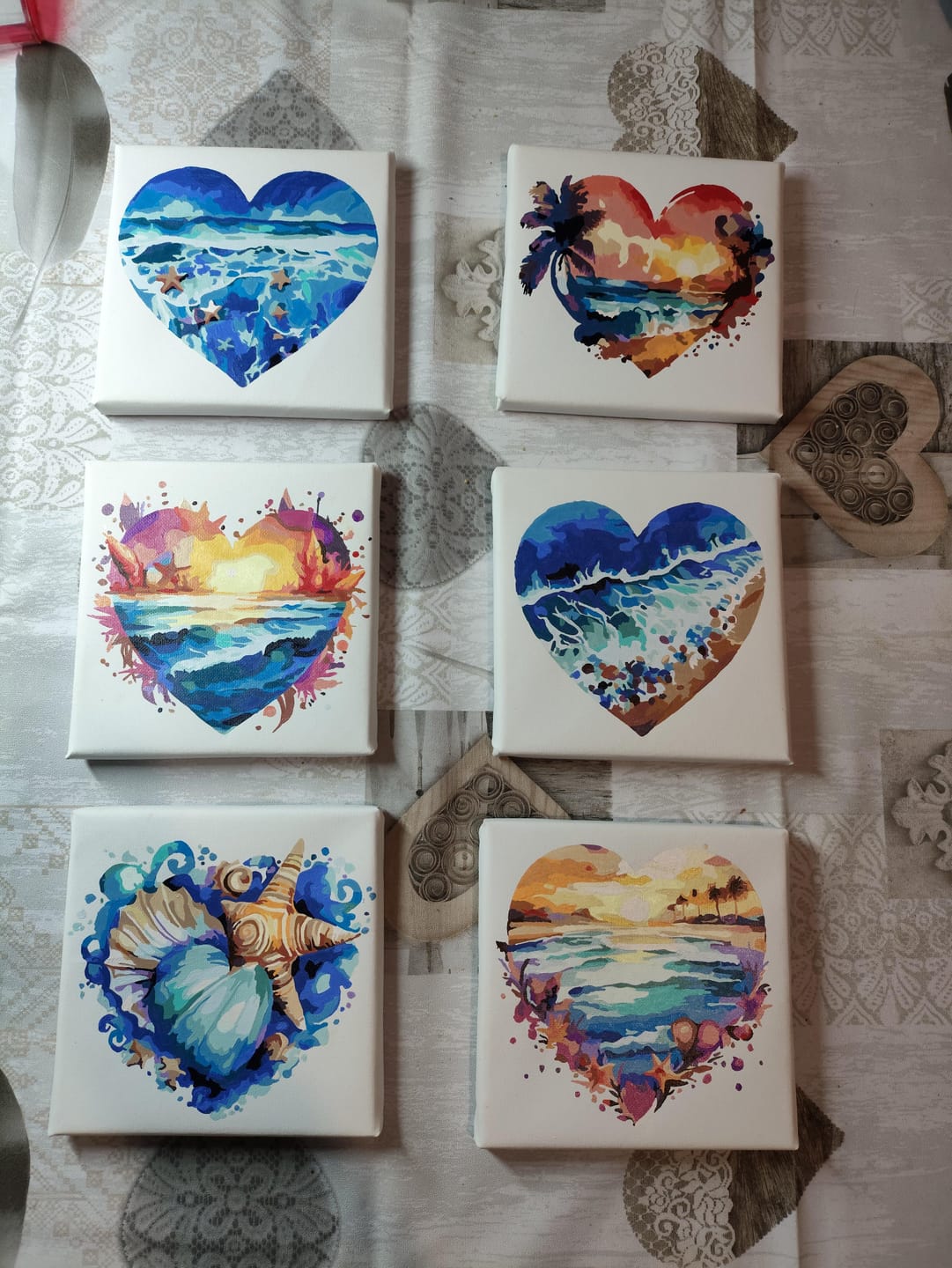 Customer photo review of Mini Peinture par numéros 15x15cm (6 pièces) - Scènes de Plage Romantiques
