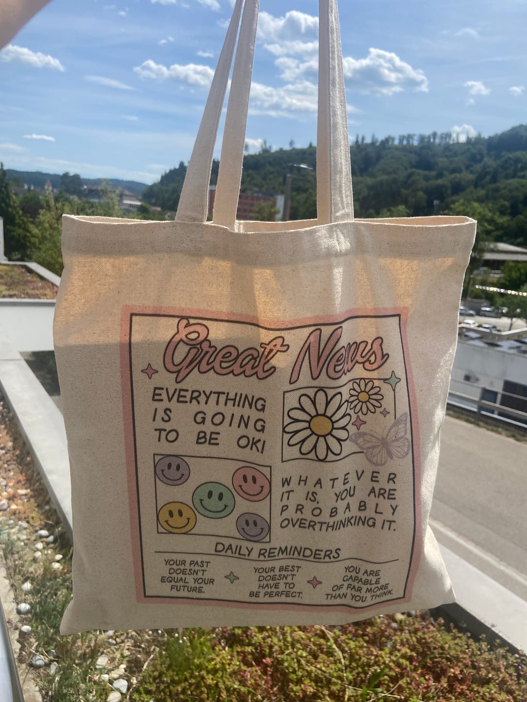Customer photo review of Smile | Great News Tote Bag