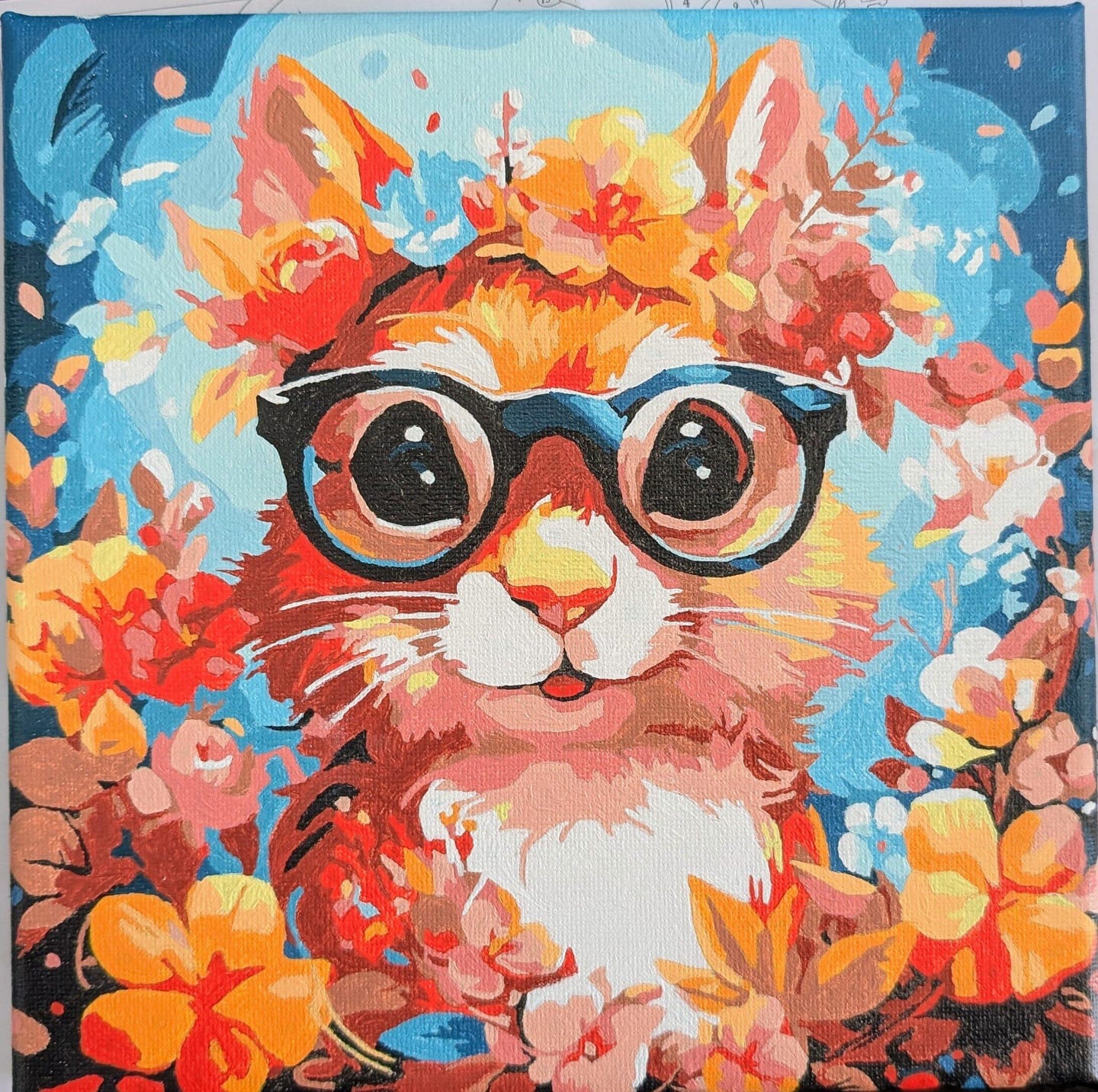 Customer photo review of Mini Peinture par Numéros 20x20cm avec cadre Écureuil fantaisie et fleurs
