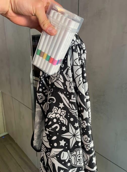 Customer photo review of DIY Drawing Blanket with 24 Colors Markers, Doodle Your Own Blankets, Customizable Washable Paint & Play Blankets for Adults