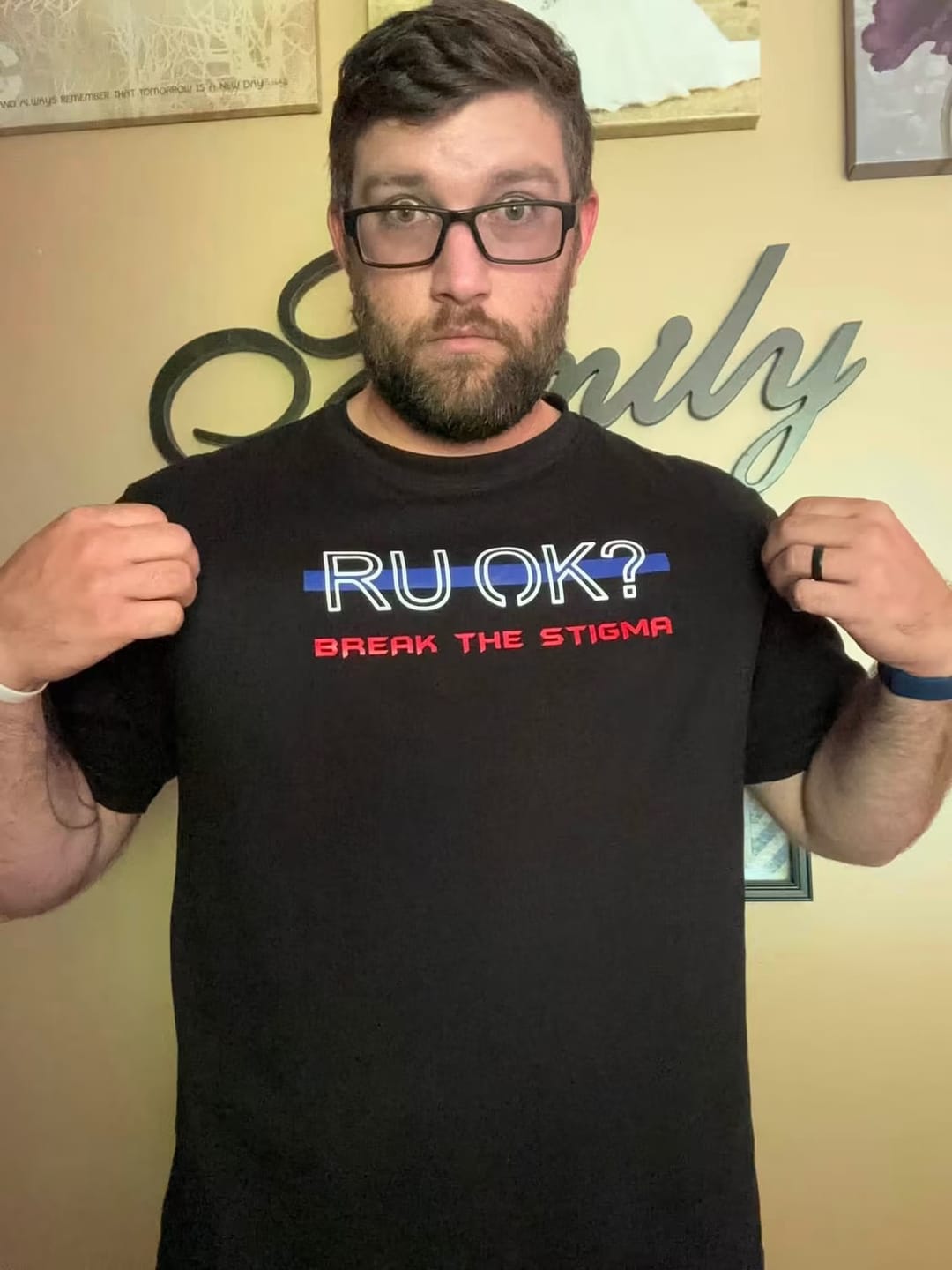 Customer photo review of Stigma-Breaking Unisex Tee - Blue Line