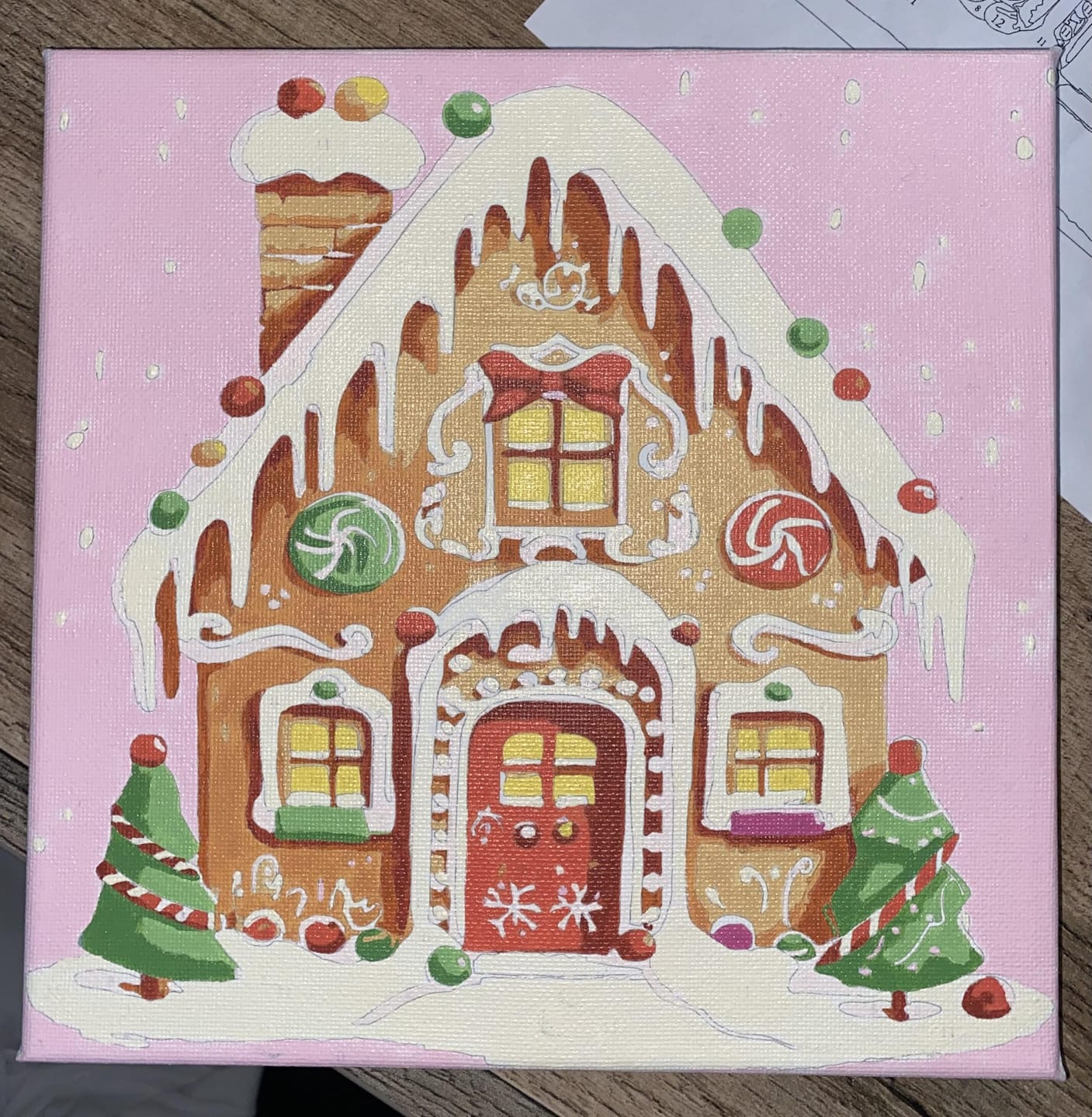 Customer photo review of Mini Peinture par Numéros 20x20cm avec cadre Maison en Pain d'Épice