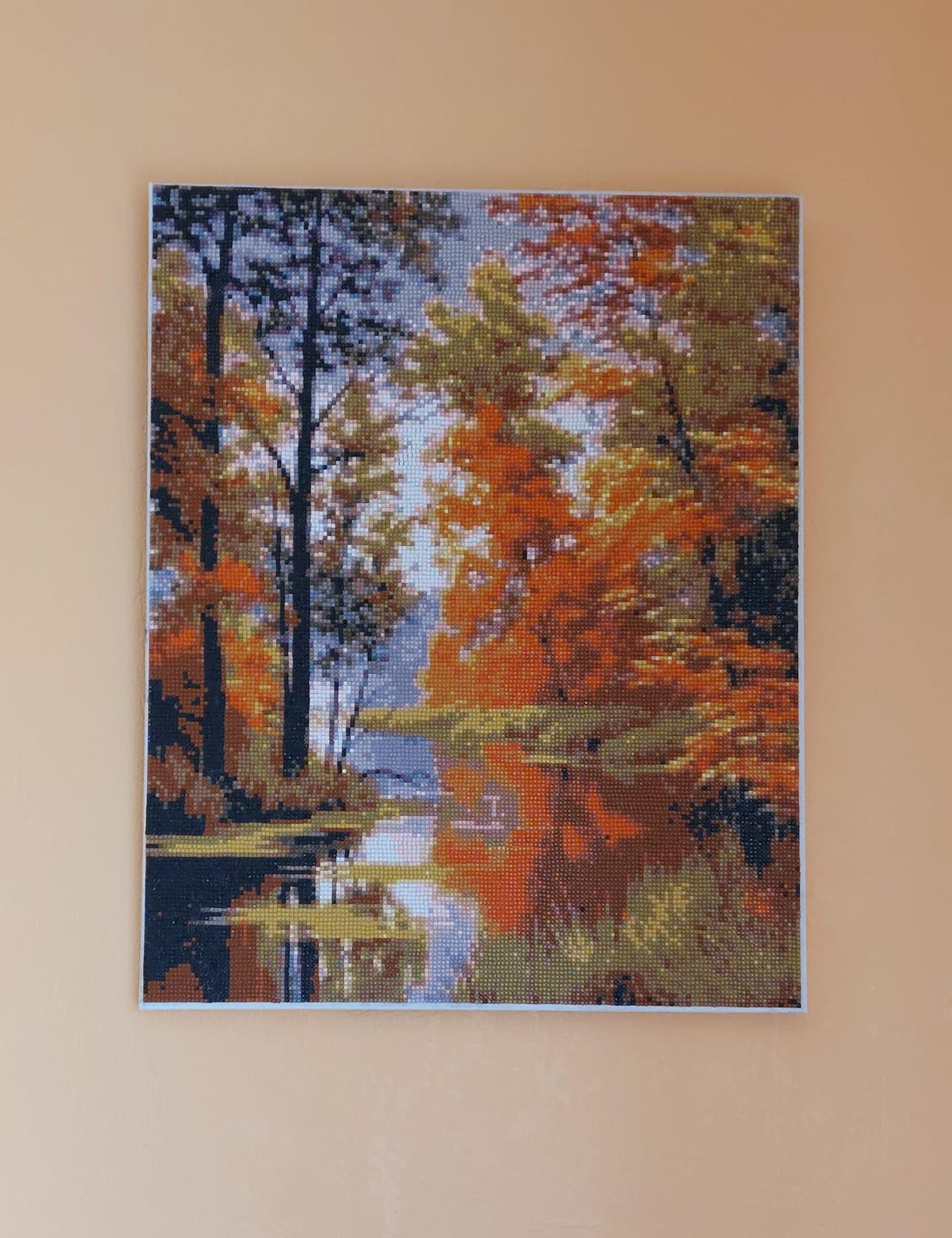 Customer photo review of Broderie Diamant - Lac en Automne 40x50cm toile tendue sur châssis