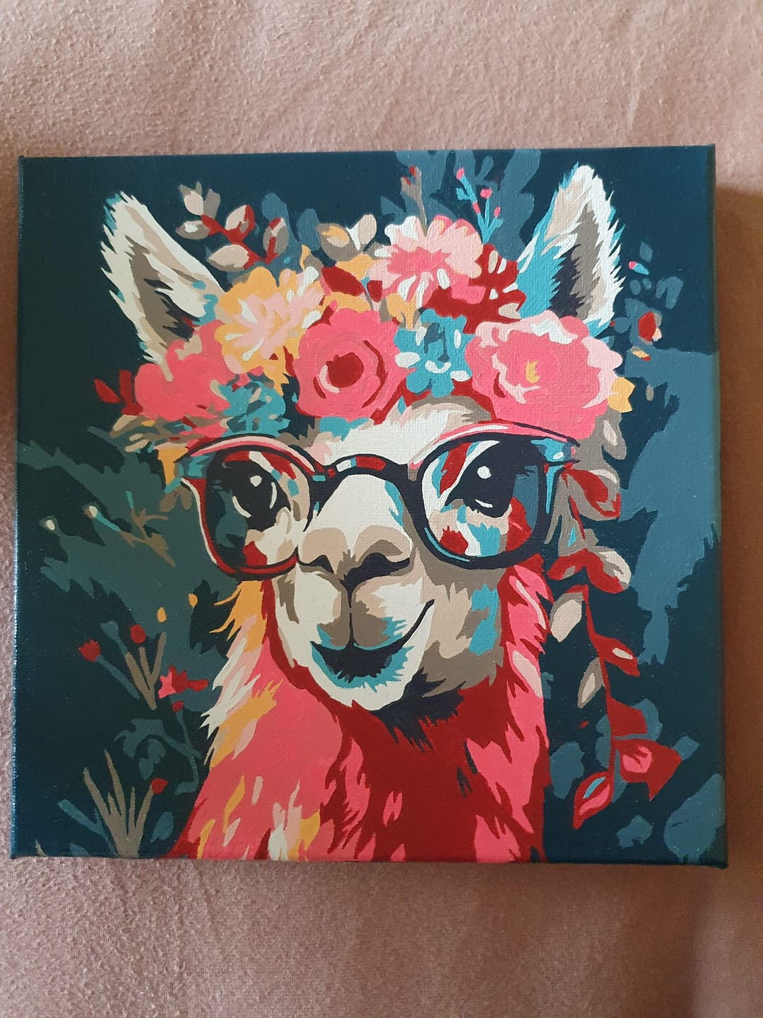 Customer photo review of Mini Peinture par Numéros 20x20cm avec cadre Lama Fantaisie et Fleurs