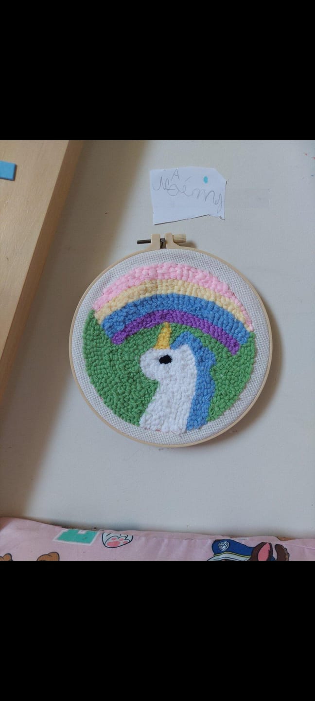 Customer photo review of Punch Needle Licorne et Arc en Ciel
