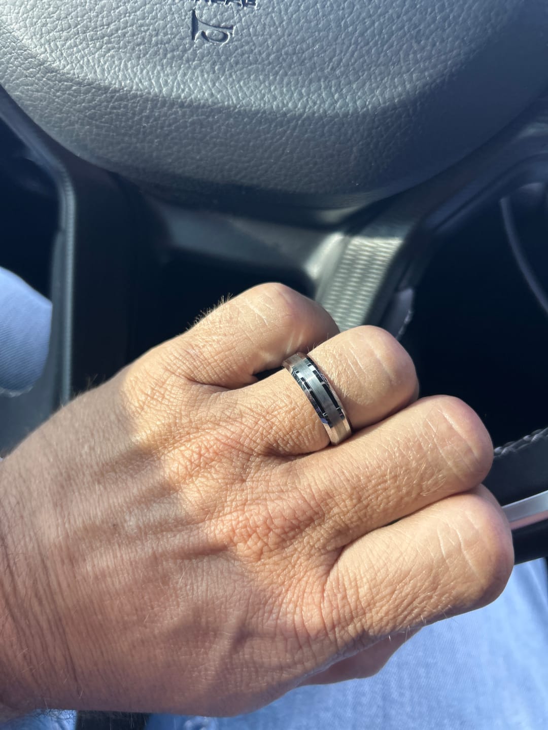 Customer photo review of 6mm - Silver Tungsten Wedding Band, Brushed Center Finish, Silver Tungsten Ring,