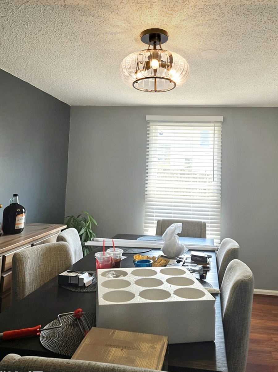 Customer photo review of Clear Drum Glass 3-Light Farmhouse Lantern Semi-Flush Mount
