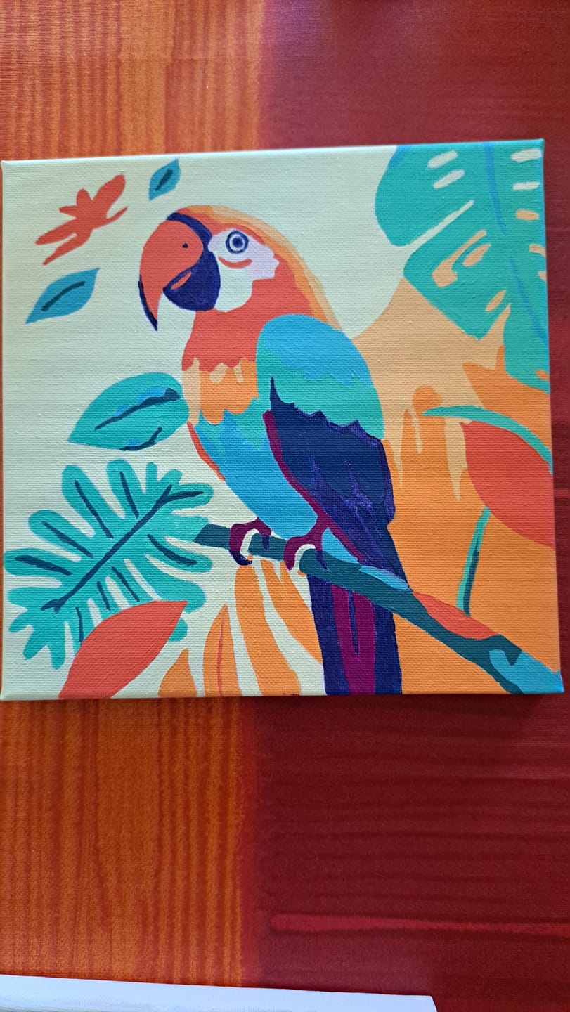 Customer photo review of Mini Peinture par Numéros 20x20cm avec cadre Perroquet Tropical
