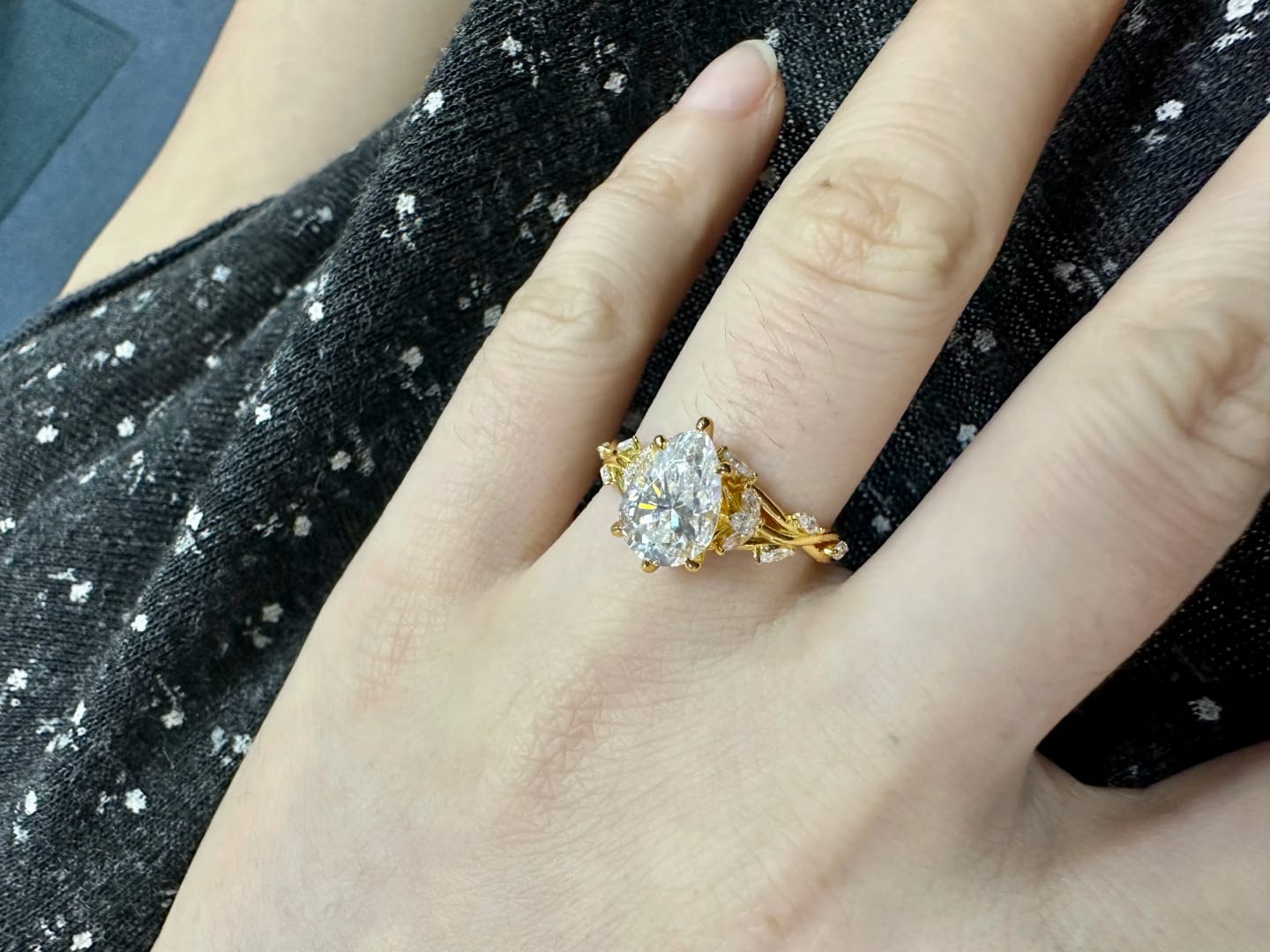 Customer photo review of 3 Carat Nature-Inspired Pear Cut Moissanite Ring