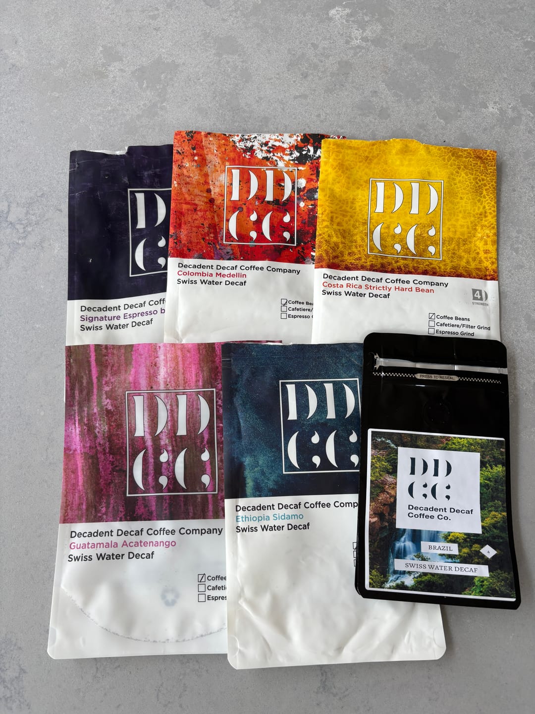 Customer photo review of Bundle of our Swiss Water Decaf Coffees - 6 x 227g Coffees or 6 x 500g Coffees