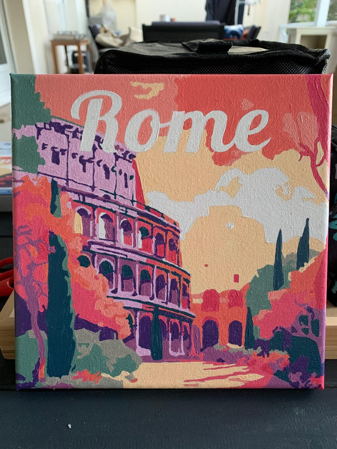 Customer photo review of Mini Peinture par Numéros 20x20cm avec cadre Colisée de Rome