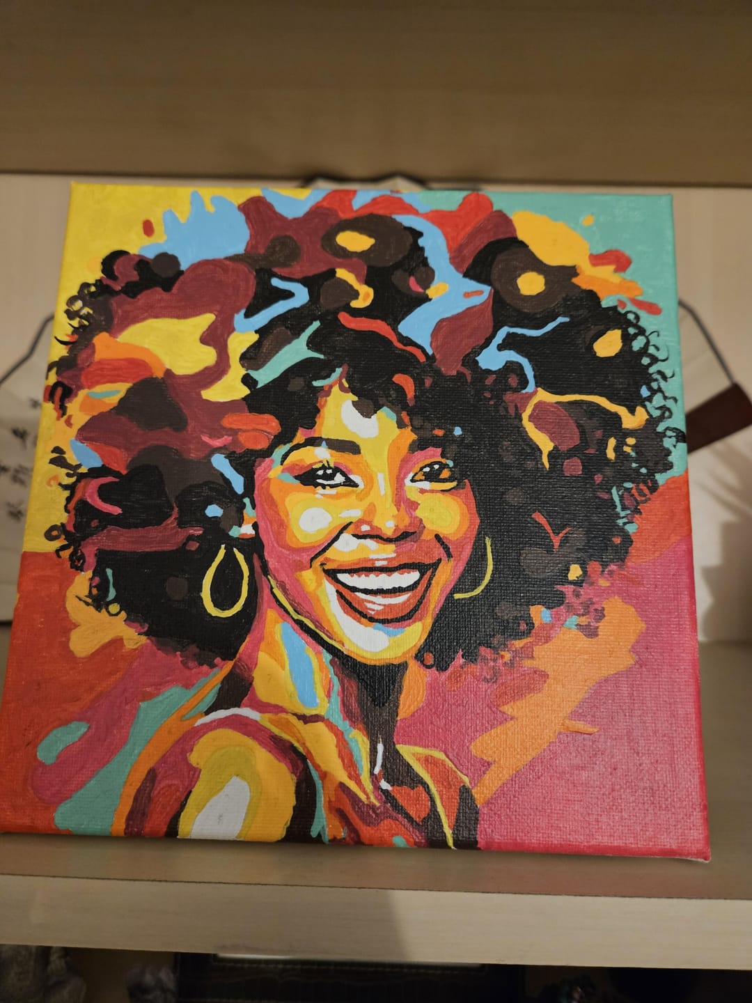 Customer photo review of Mini Peinture par Numéros 20x20cm avec cadre Femme Afro Pop Art