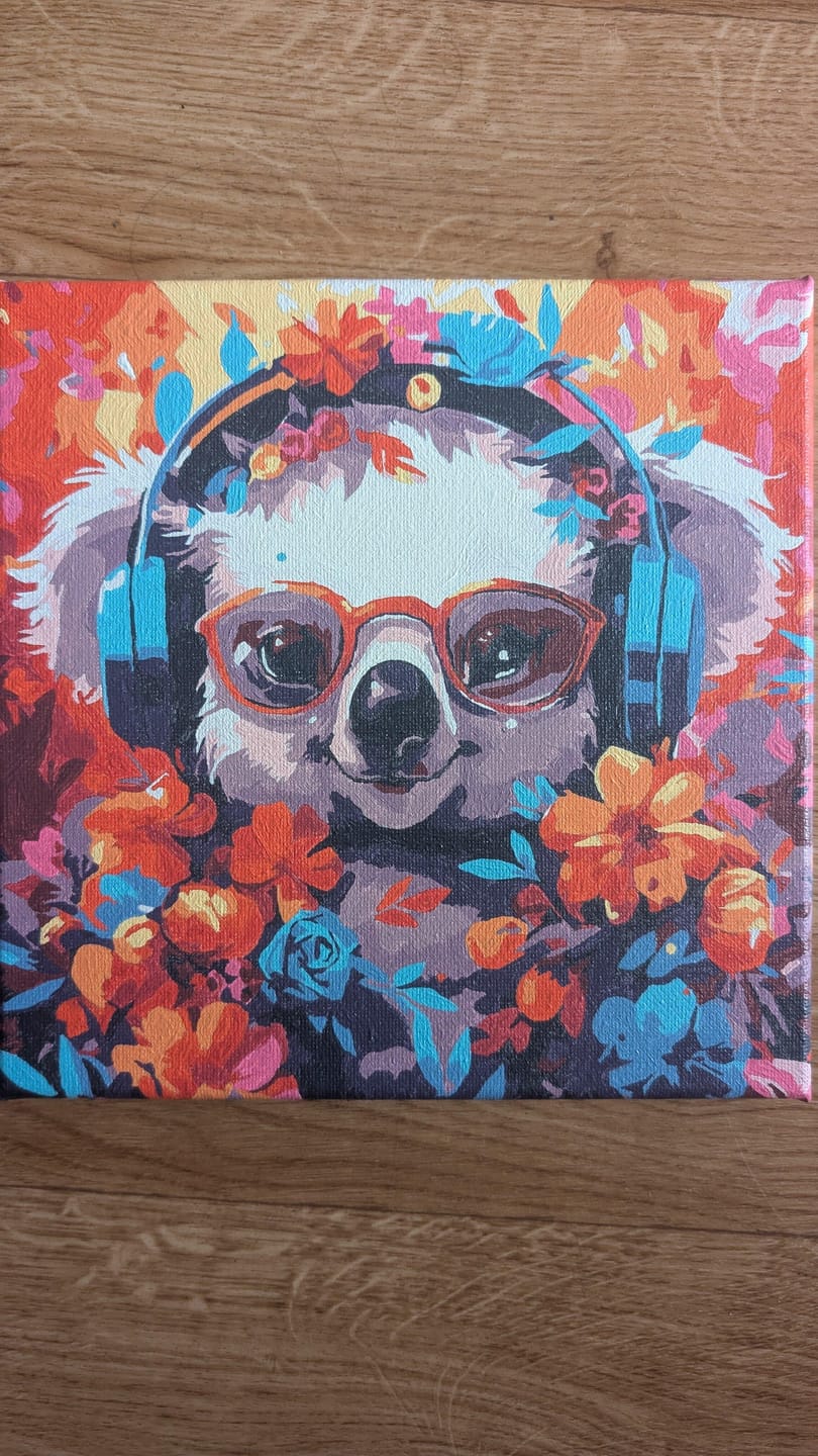 Customer photo review of Mini Peinture par Numéros 20x20cm avec cadre Koala fantaisie et fleurs