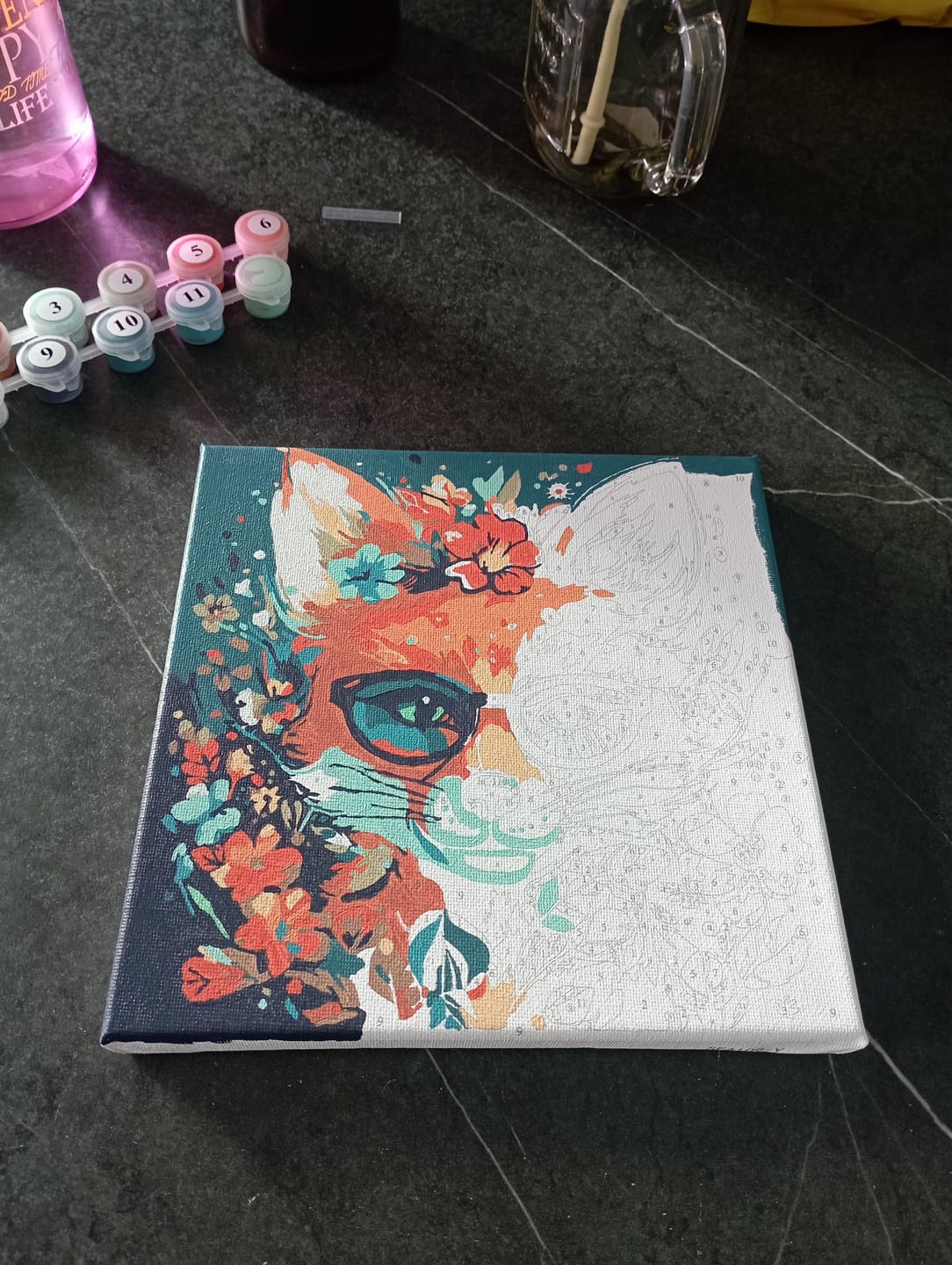 Customer photo review of Mini Peinture par Numéros 20x20cm avec cadre Renard Fantaisie et Fleurs