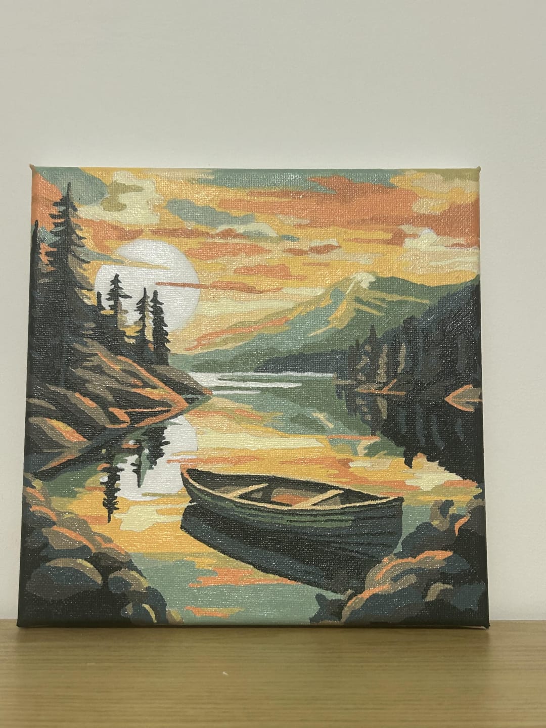 Customer photo review of Mini Peinture par Numéros 20x20cm avec cadre Lac de montagne et canoë