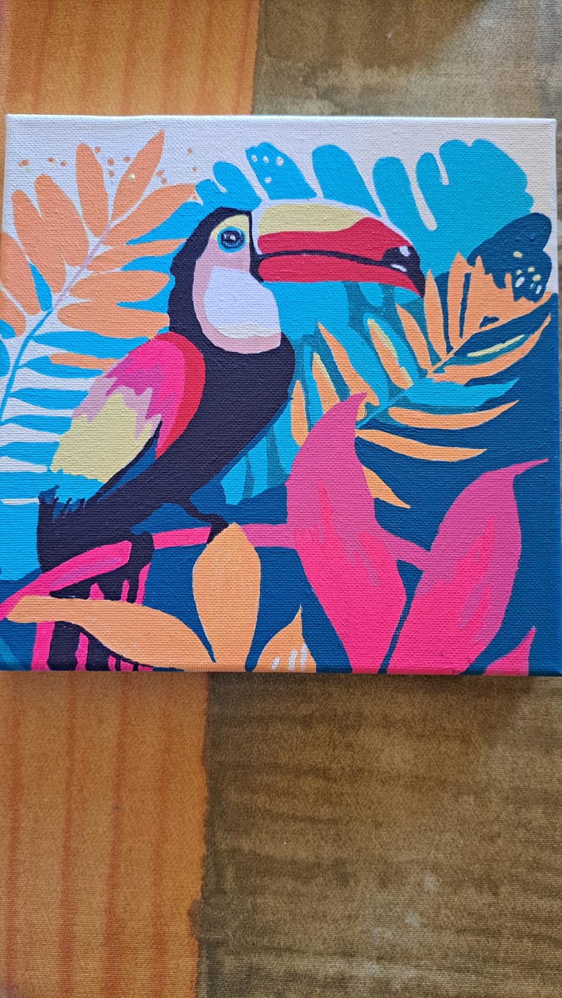 Customer photo review of Mini Peinture par Numéros 20x20cm avec cadre Toucan Tropical
