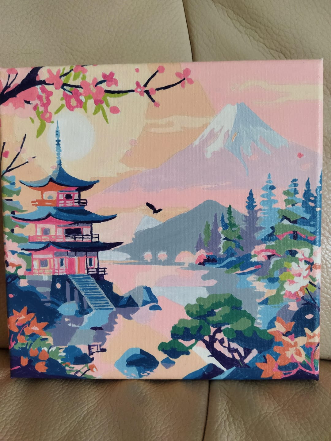 Customer photo review of Mini Peinture par Numéros 20x20cm avec cadre Pagode et Mont Fuji