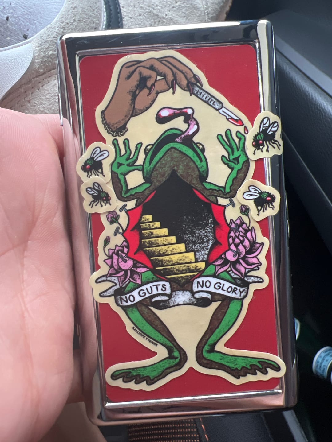 Customer photo review of Limited Edition “American Traditional Tattoo Frog Flash” Matte Vinyl Sticker Sheet