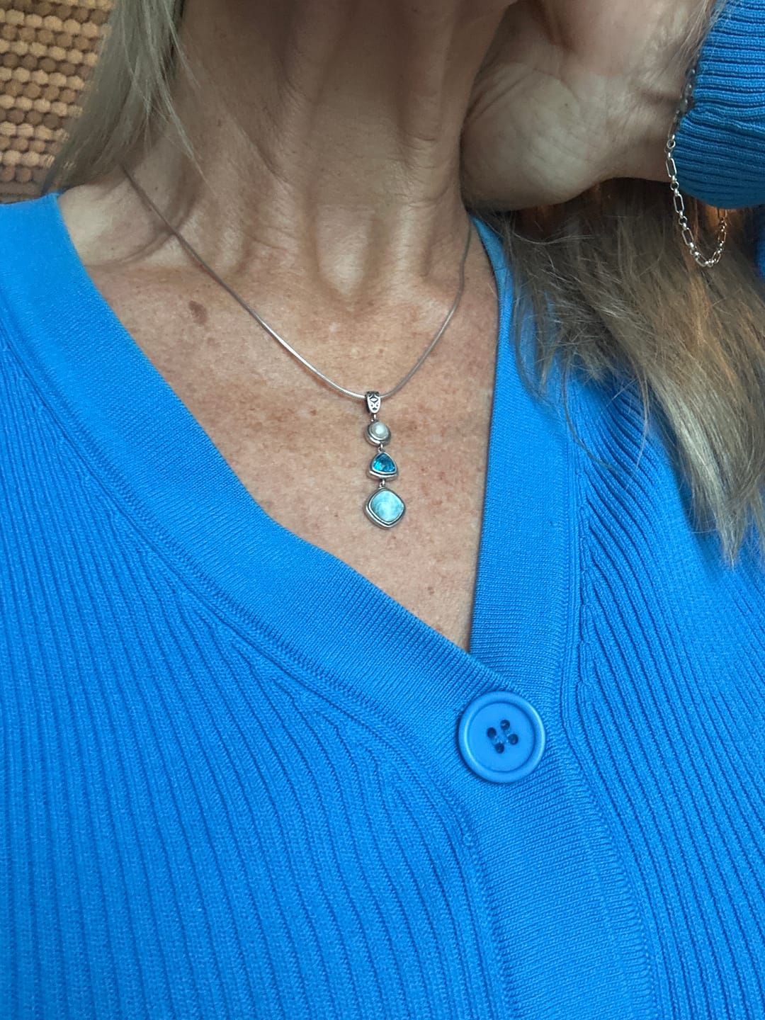 Customer photo review of Silver Larimar Necklace
