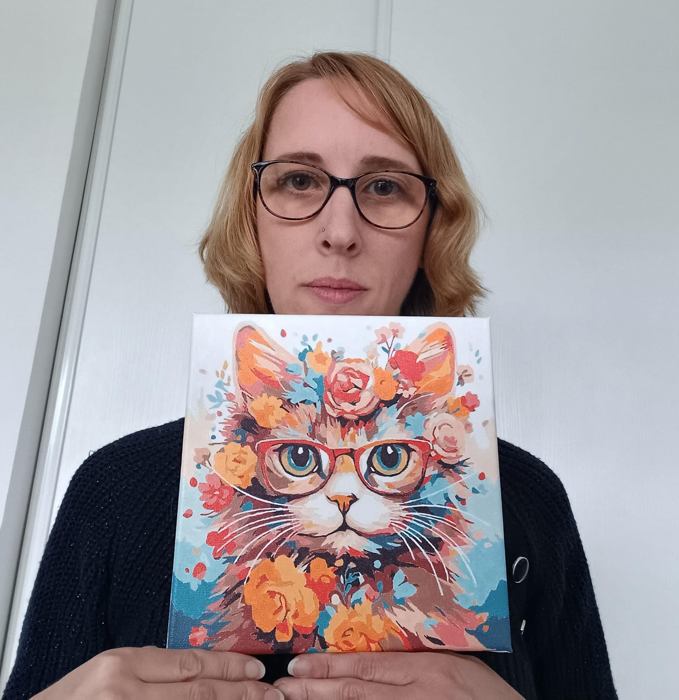 Customer photo review of Mini Peinture par Numéros 20x20cm avec cadre Chaton fantaisie et fleurs