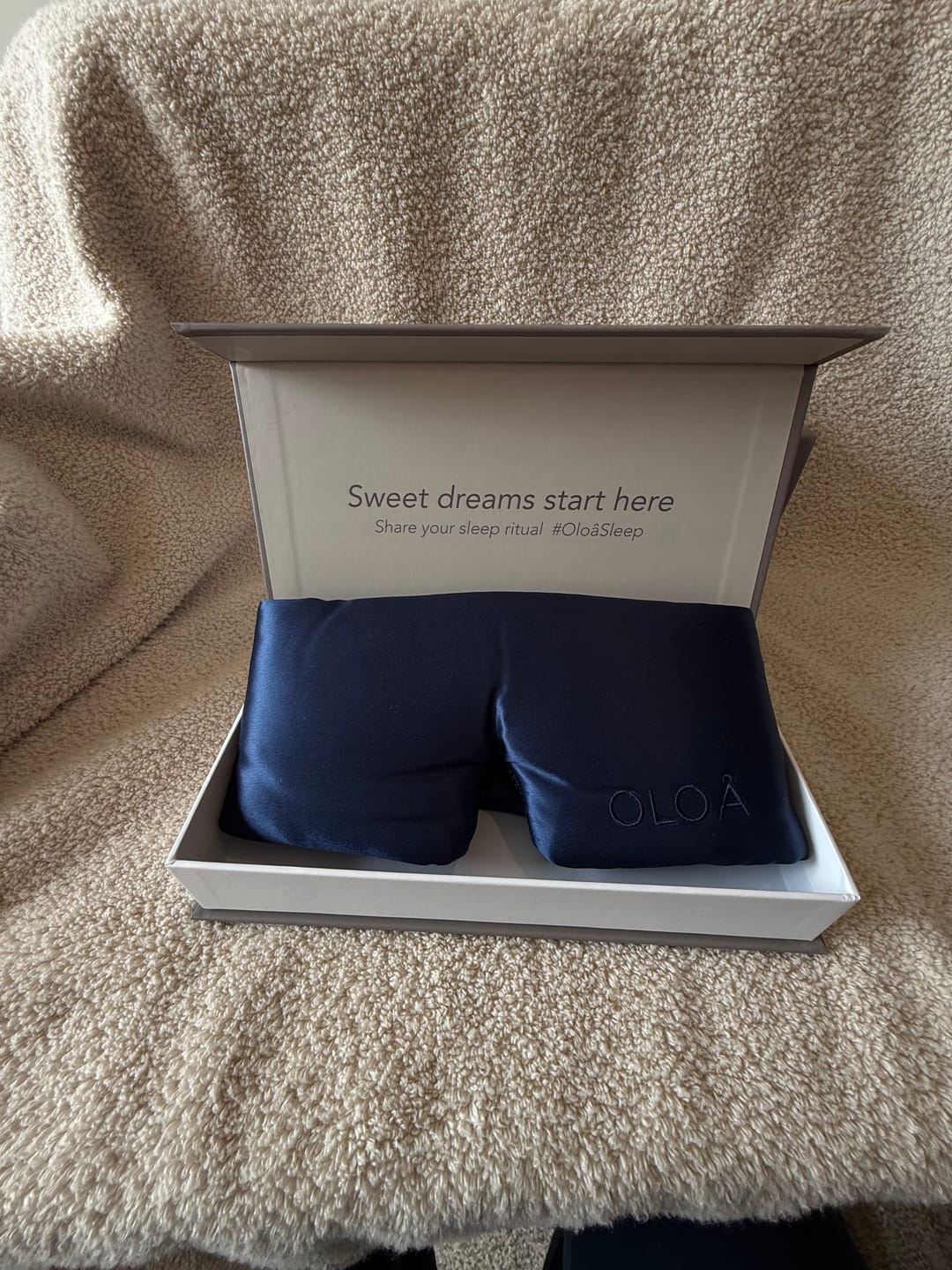 Customer photo review of Mulberry Silk Sleep Mask - Midnight Navy