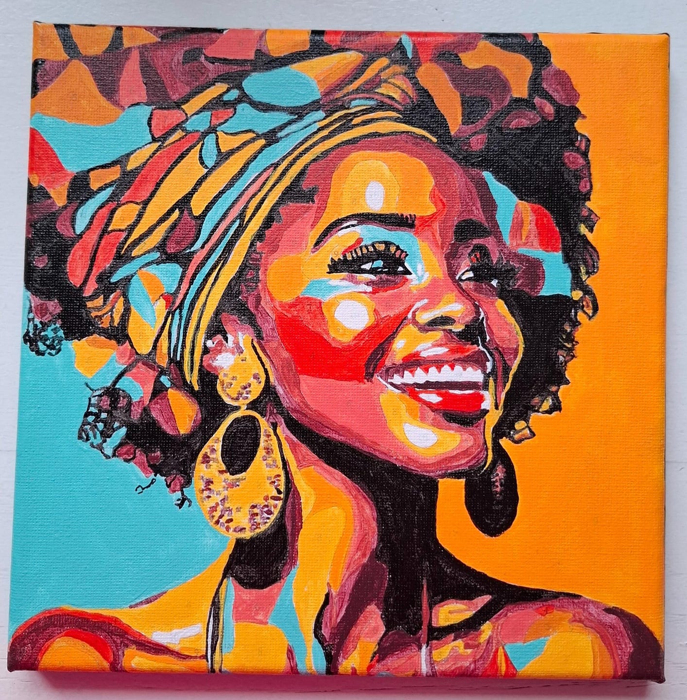 Customer photo review of Mini Peinture par Numéros 20x20cm avec cadre Reine Africaine Pop Art