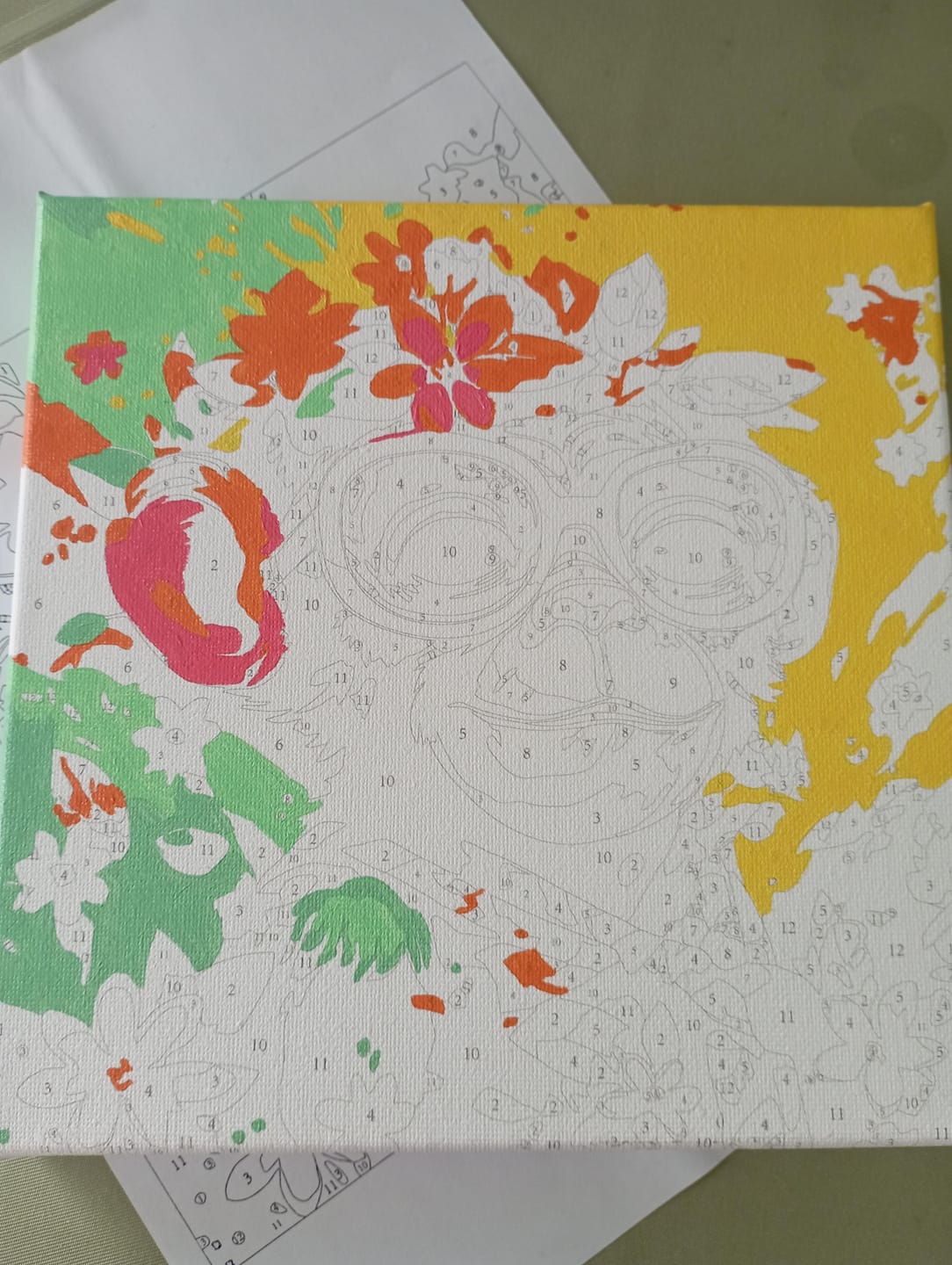 Customer photo review of Mini Peinture par Numéros 20x20cm avec cadre Singe Fantaisie et Fleurs