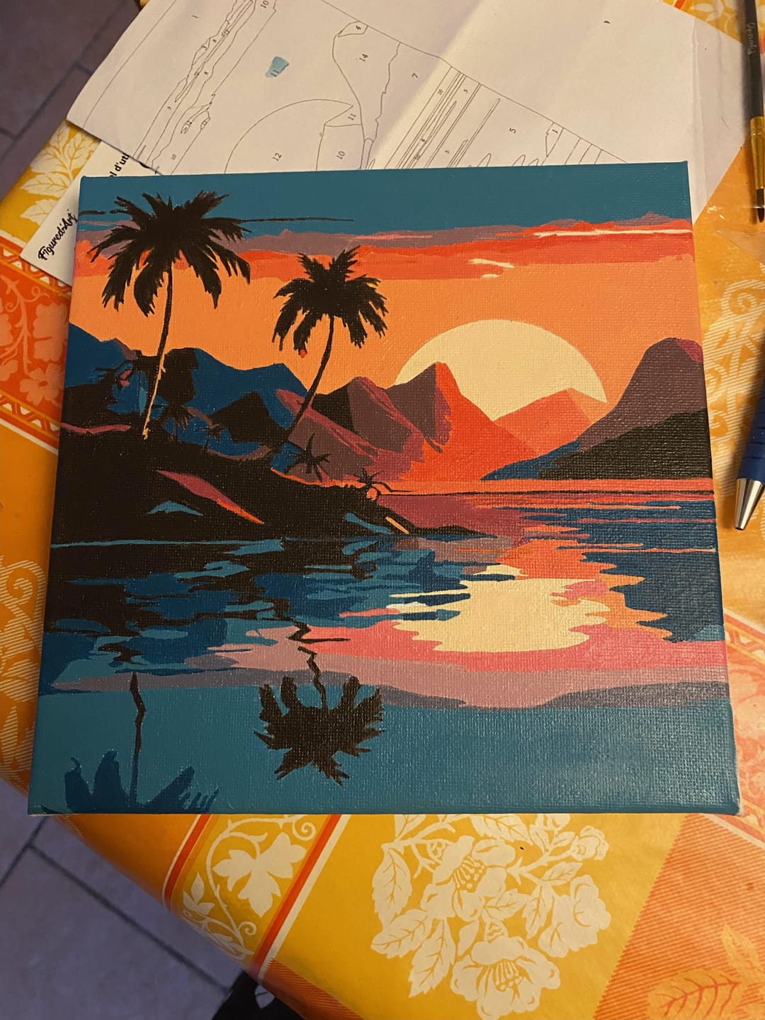 Customer photo review of Mini Peinture par Numéros 20x20cm avec cadre Mer et Coucher de Soleil