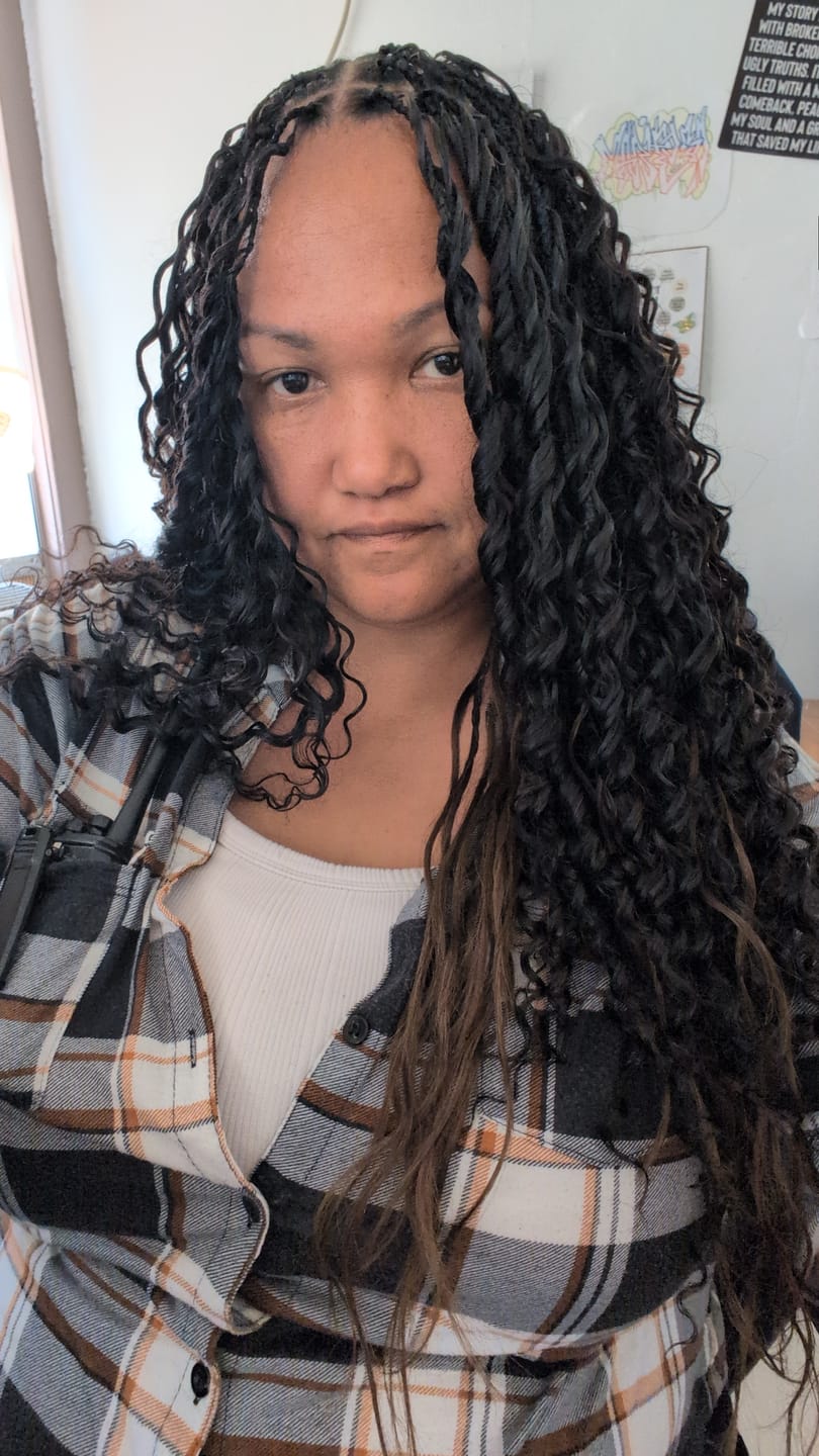 Customer photo review of #4 Medium Brown Body Wave Human Crochet Hair