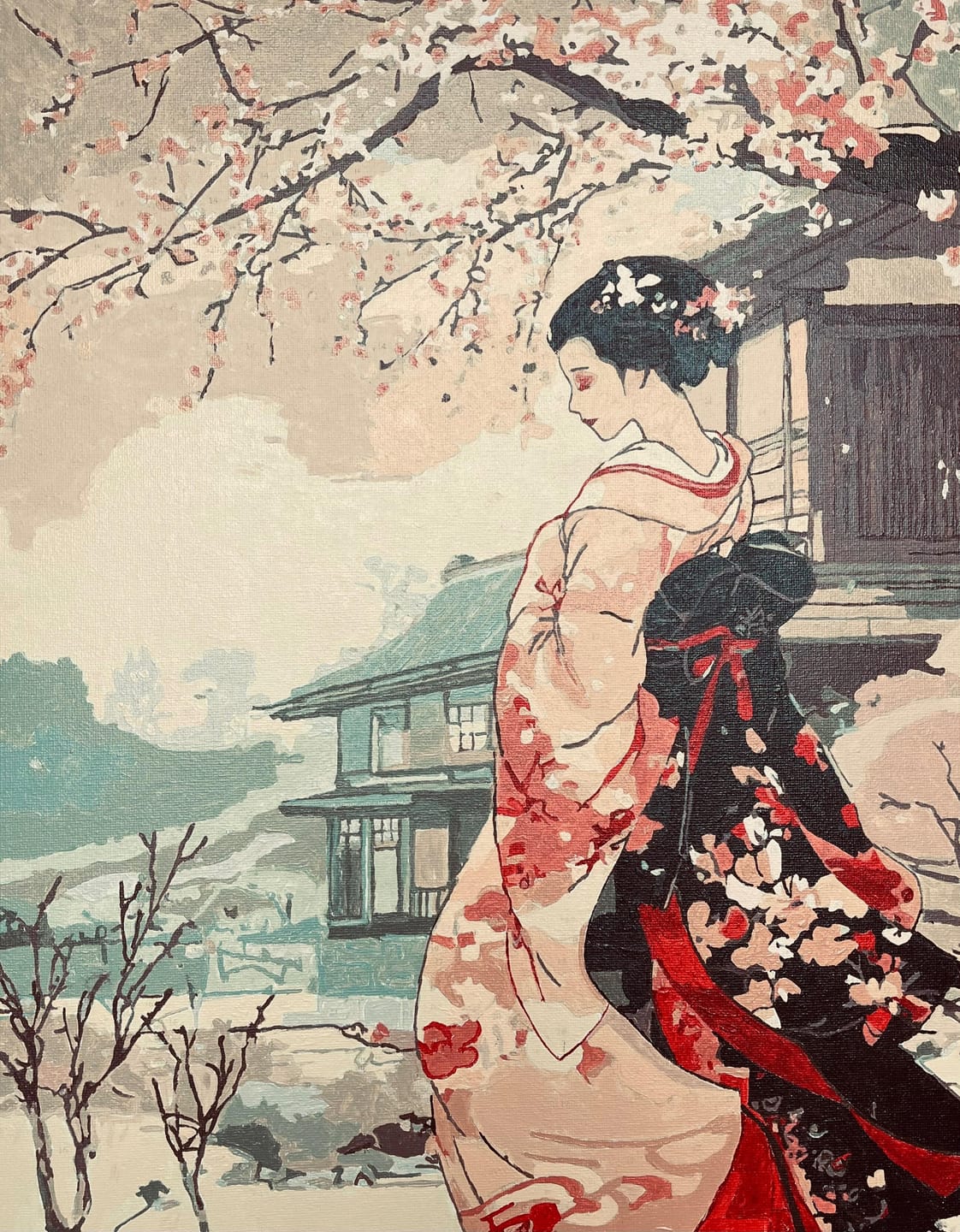 Customer photo review of Scène Vintage d’une Geisha en Hiver
